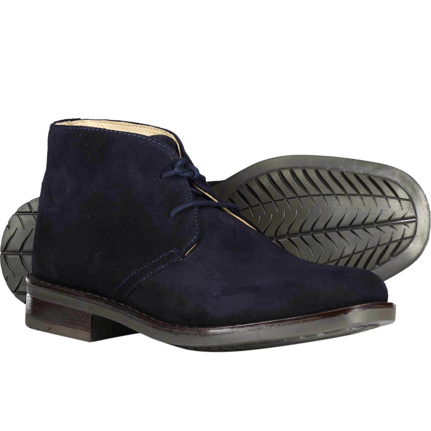 Roamers Retro Mod 2 Eyelet Suede Desert Boots in Navy Blue