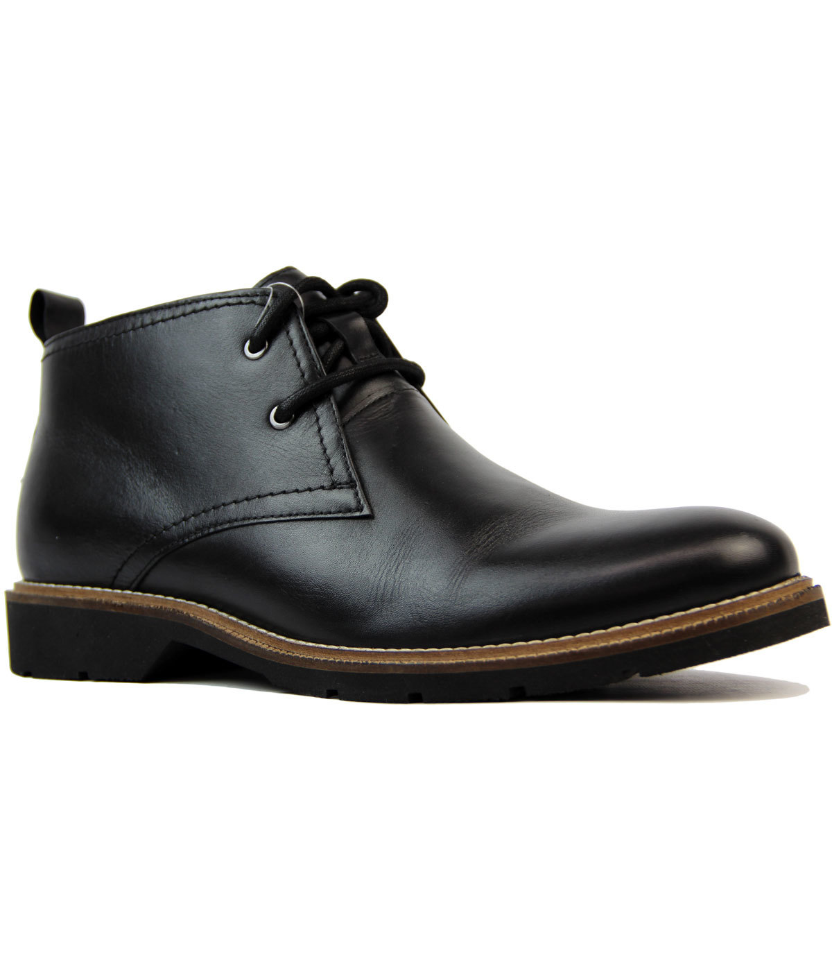 Clayton Retro 1960s Mod Smooth Leather Chukka Boots in Black