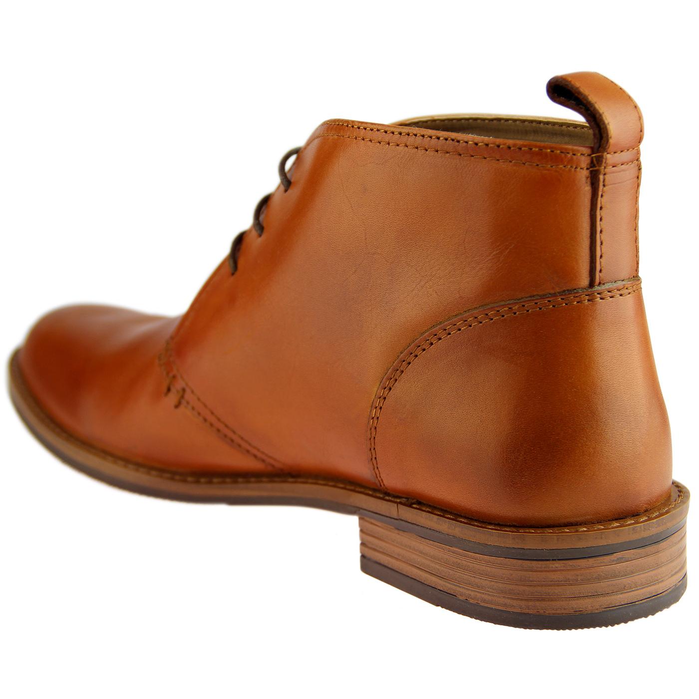 Men's Retro Indie Mod Burnished Leather Desert Boots in Tan