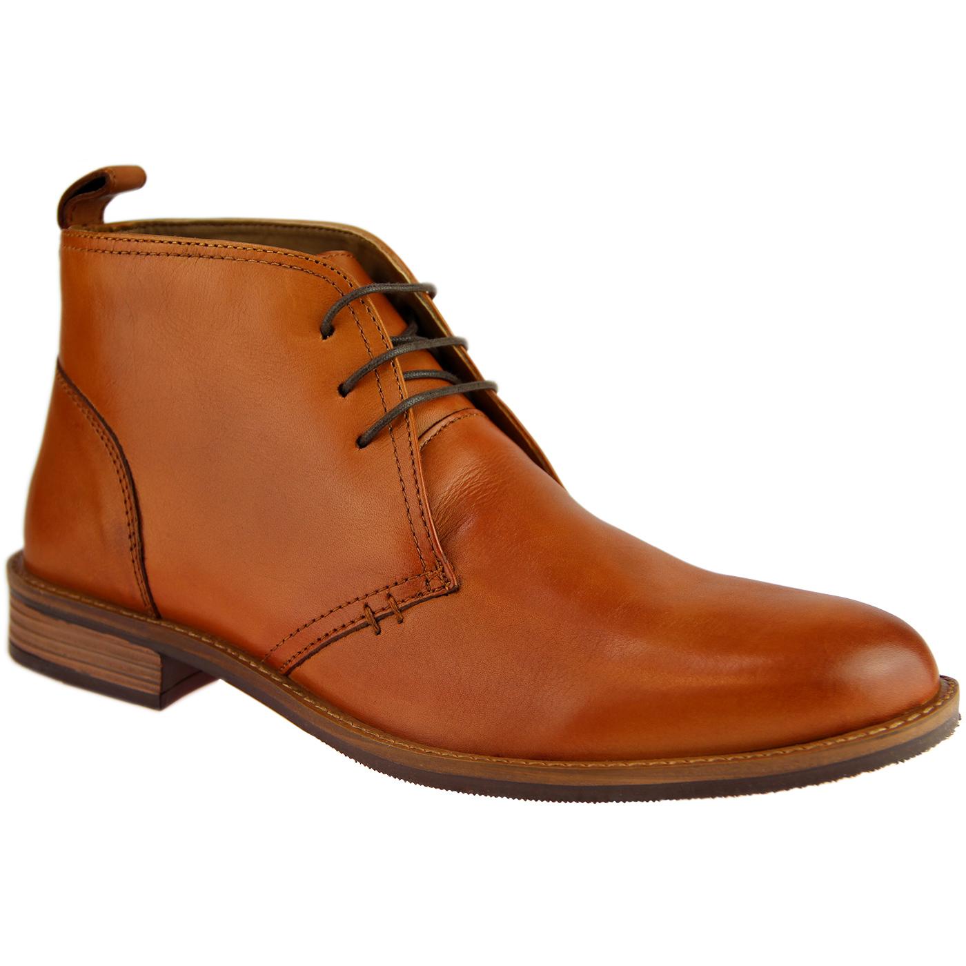 Men's Retro Indie Mod Burnished Leather Desert Boots in Tan