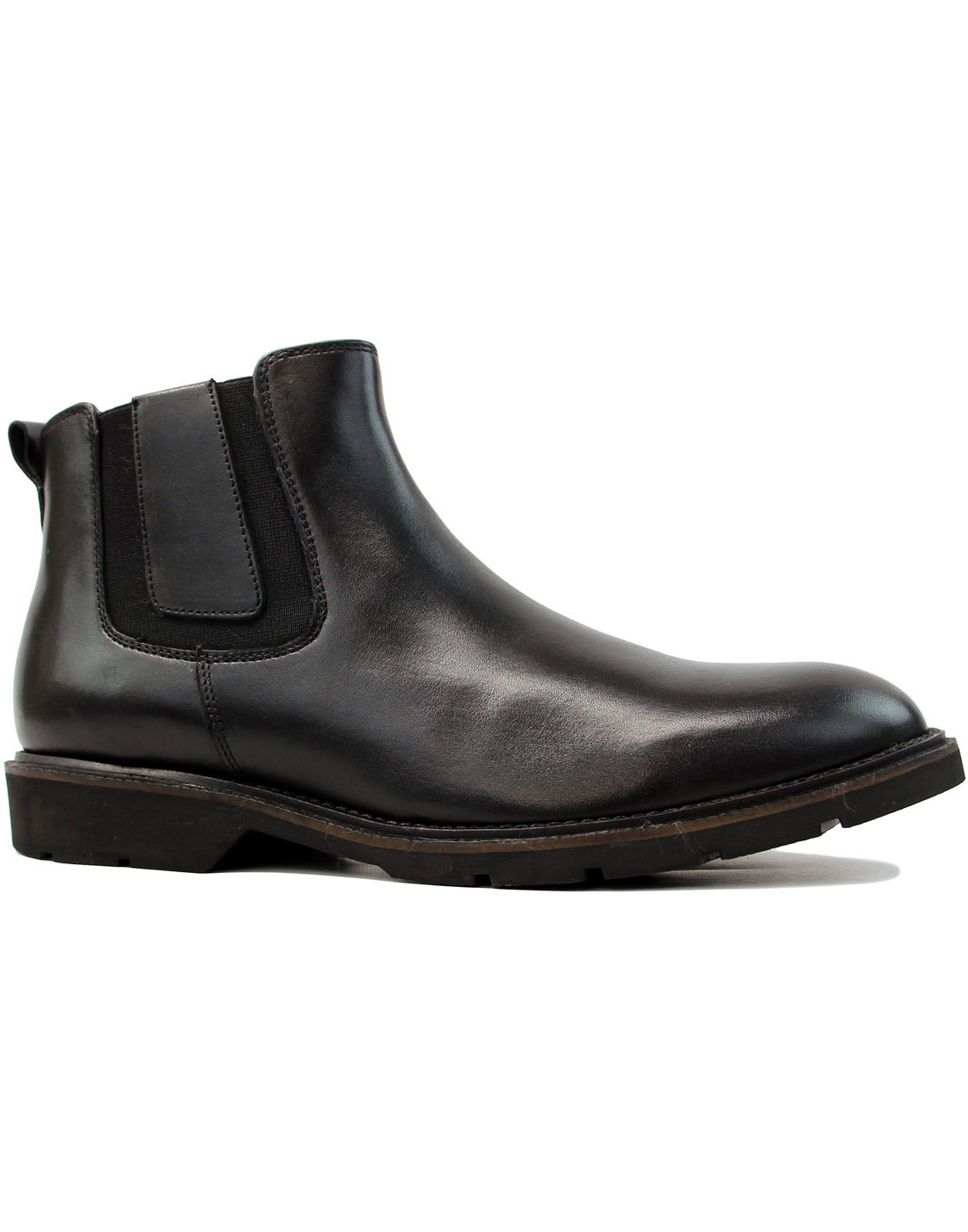 Rider Men's Retro 60s Mod Smooth Leather Chelsea Boots in Black
