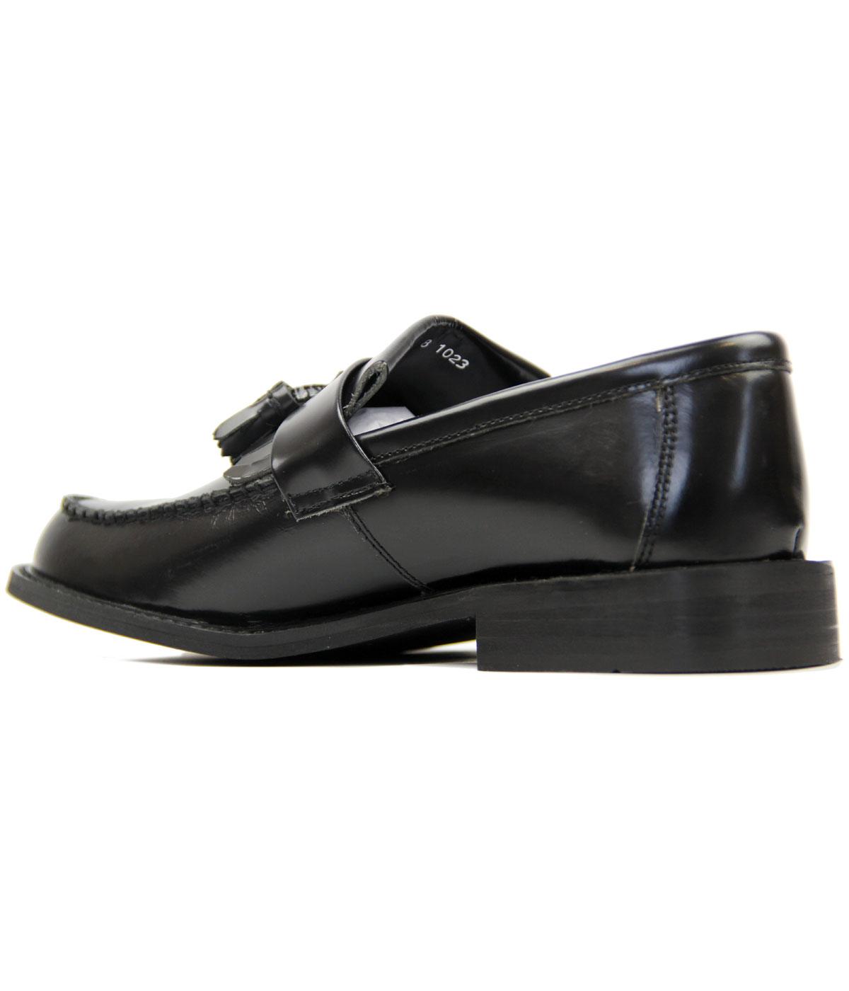 Retro Mod Tassel Fringe Smooth Leather Loafers in Black