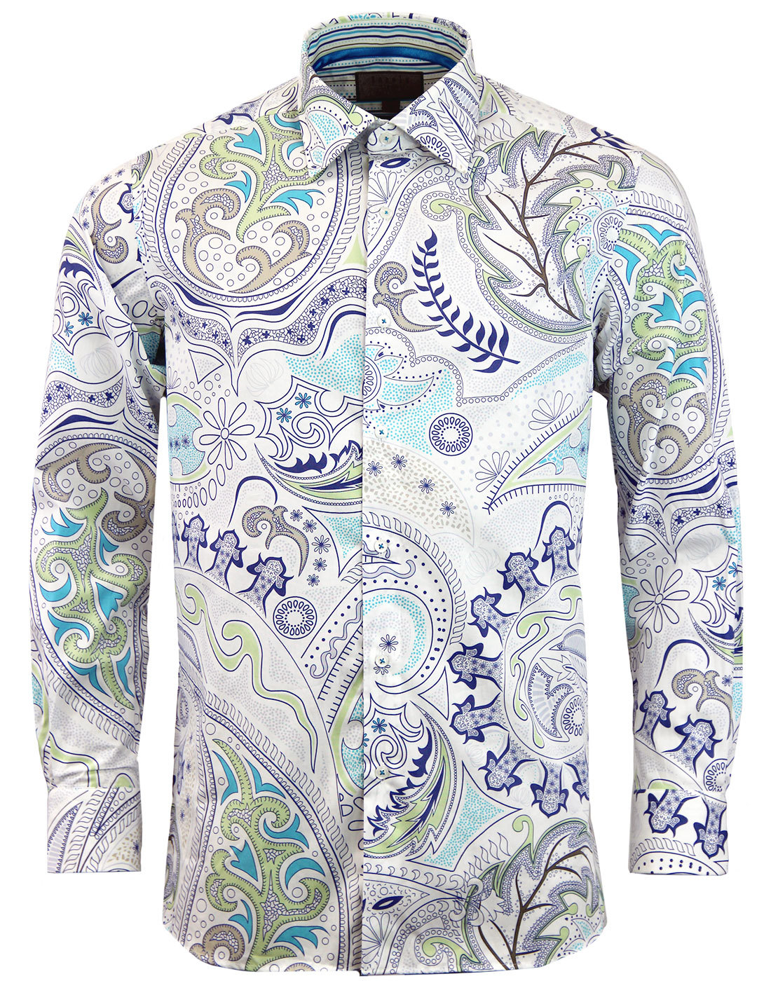 ROCOLA Men's Retro 60s Psychedelic Big Floral Paisley Print Shirt