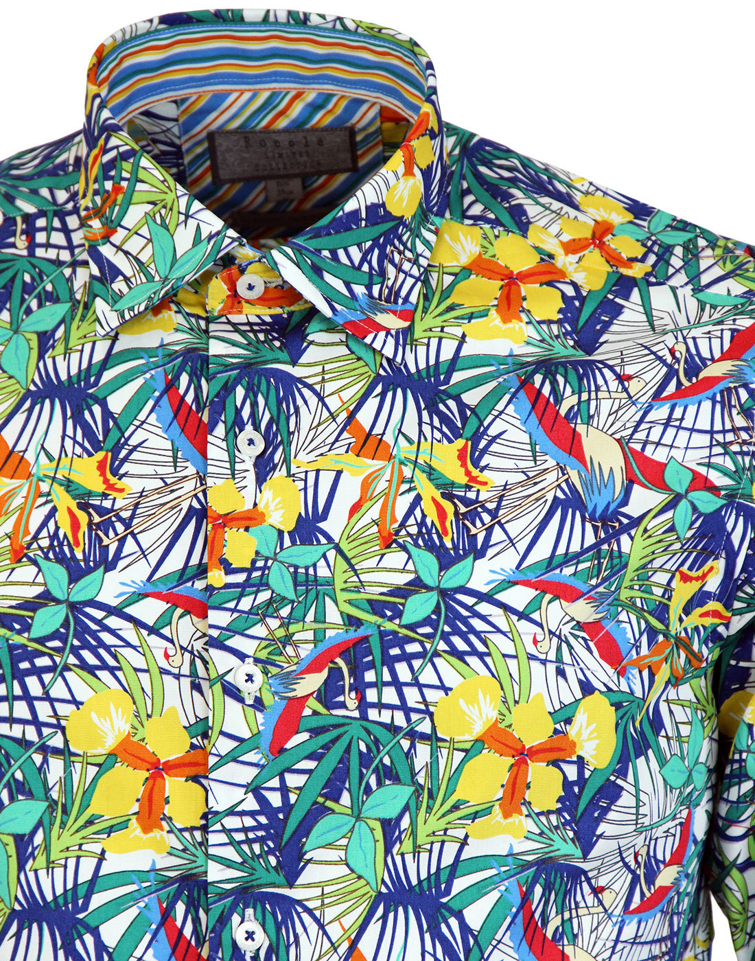 ROCOLA Men's Retro 1970s Psychedelic Tropical Floral Print Shirt