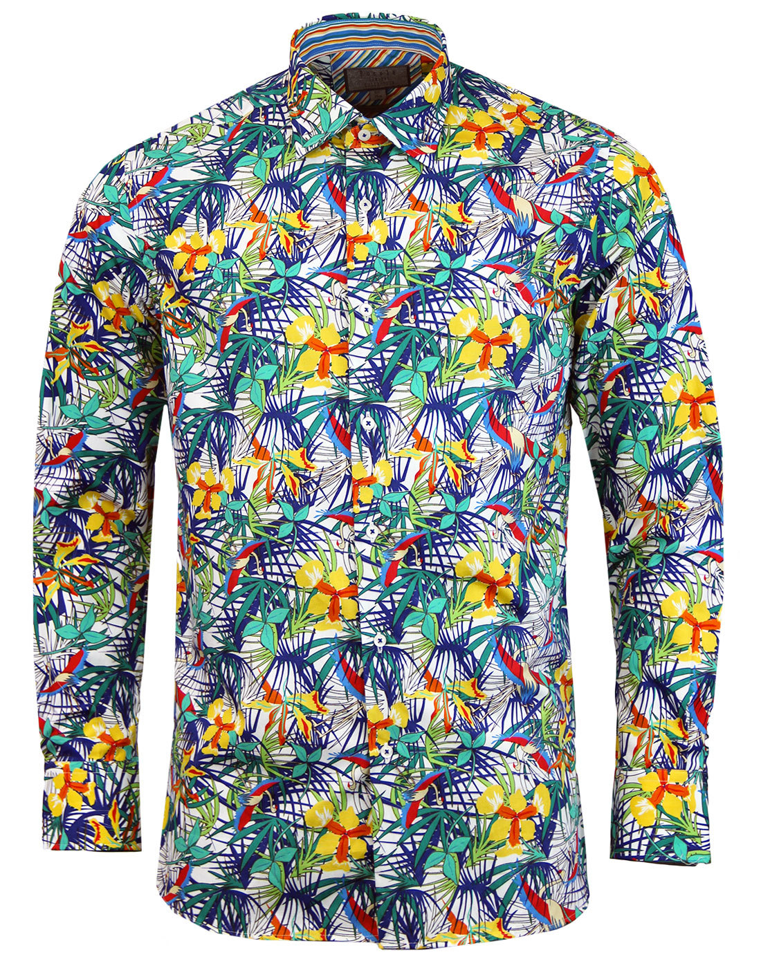 ROCOLA Men's Retro 1970s Psychedelic Tropical Floral Print Shirt