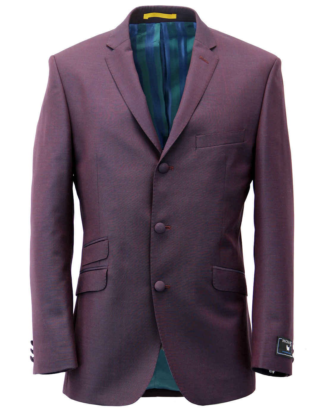 Retro 1960s Mod Mohair Blend 3 Button Suit Jacket in Burgundy