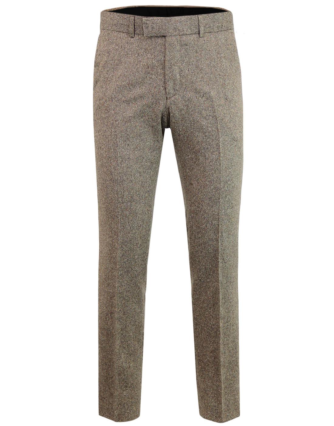 Men's Retro 60s Mod Donegal Fleck Suit Trousers in Biscuit