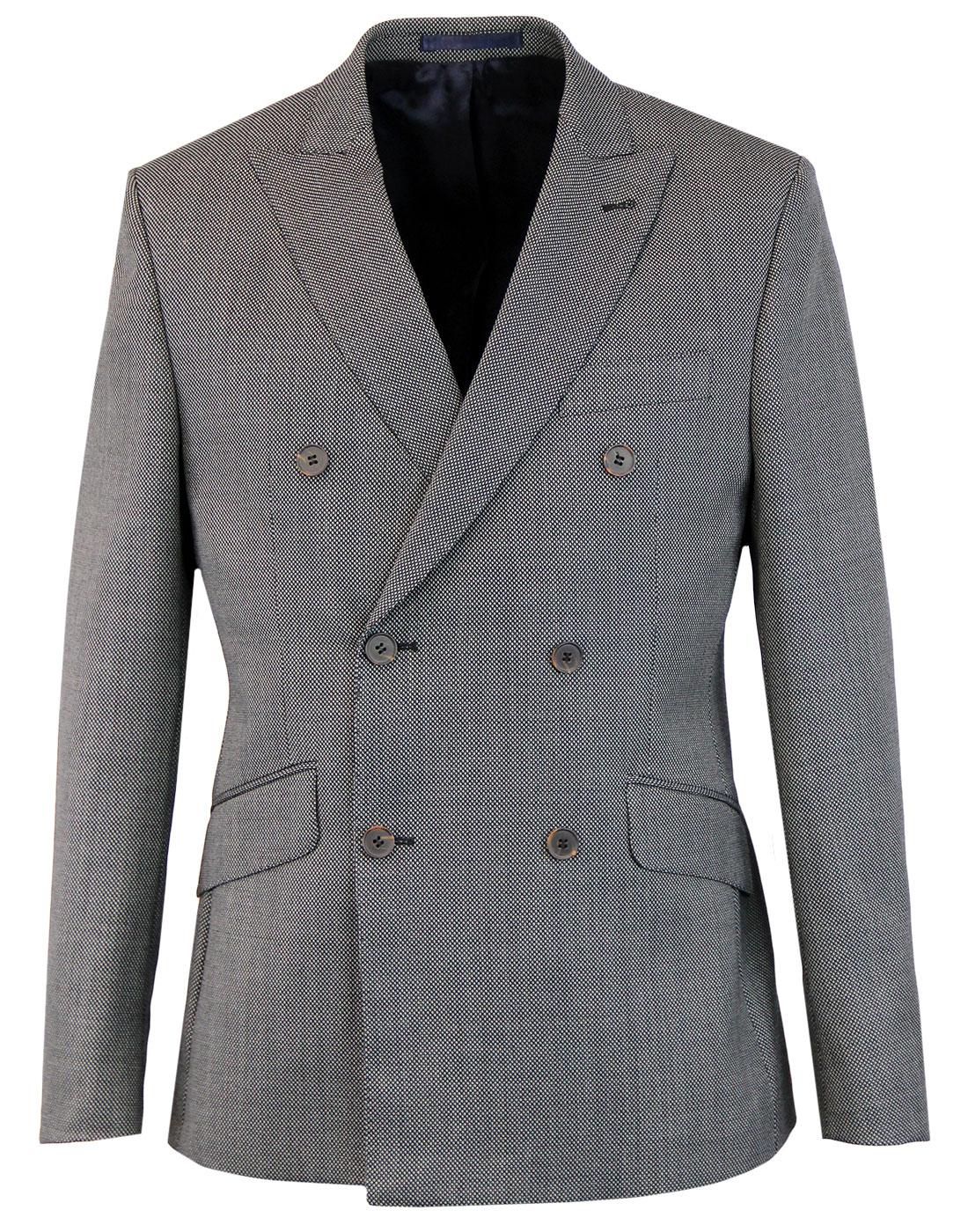 60s Mod Birdseye Check Double Breasted Suit Jacket