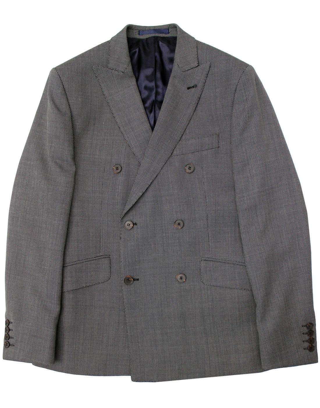 Men's Retro 1960s Mod Birdseye Check Double Breasted Suit Jacket
