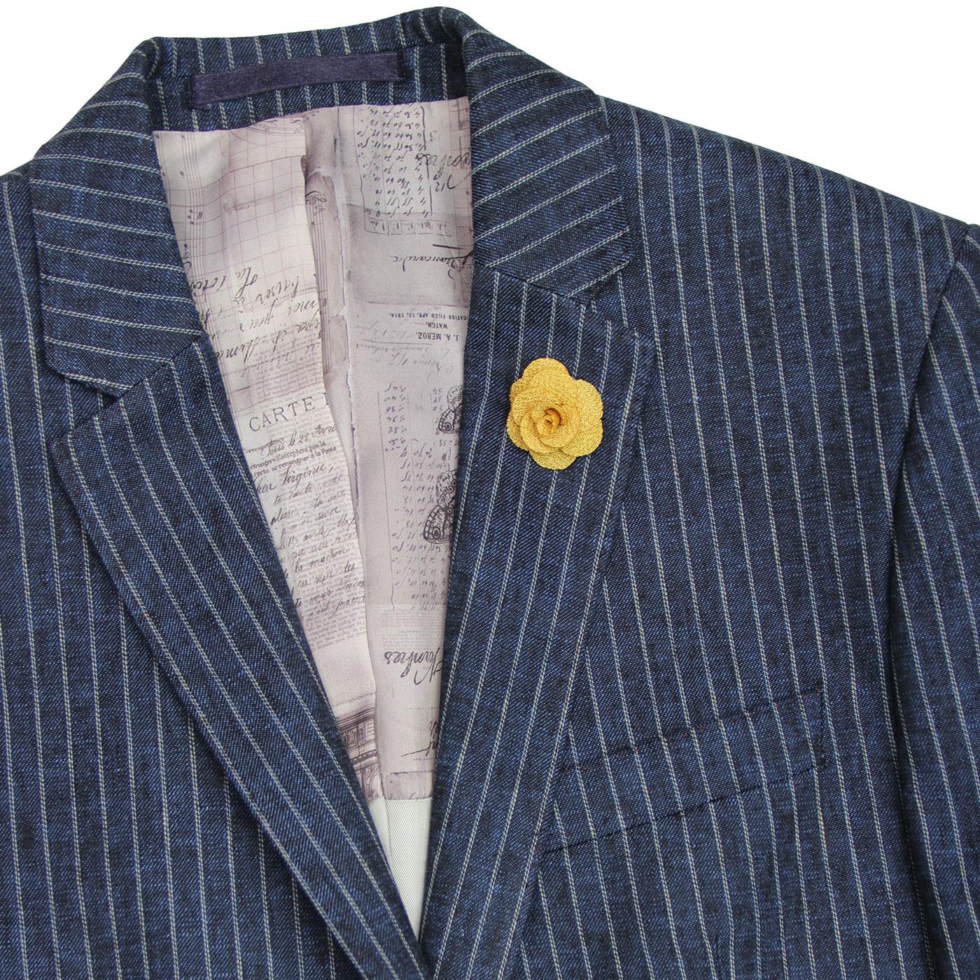 Retro 1960s Mod Linen Blend Pinstripe Blazer Jacket in Navy