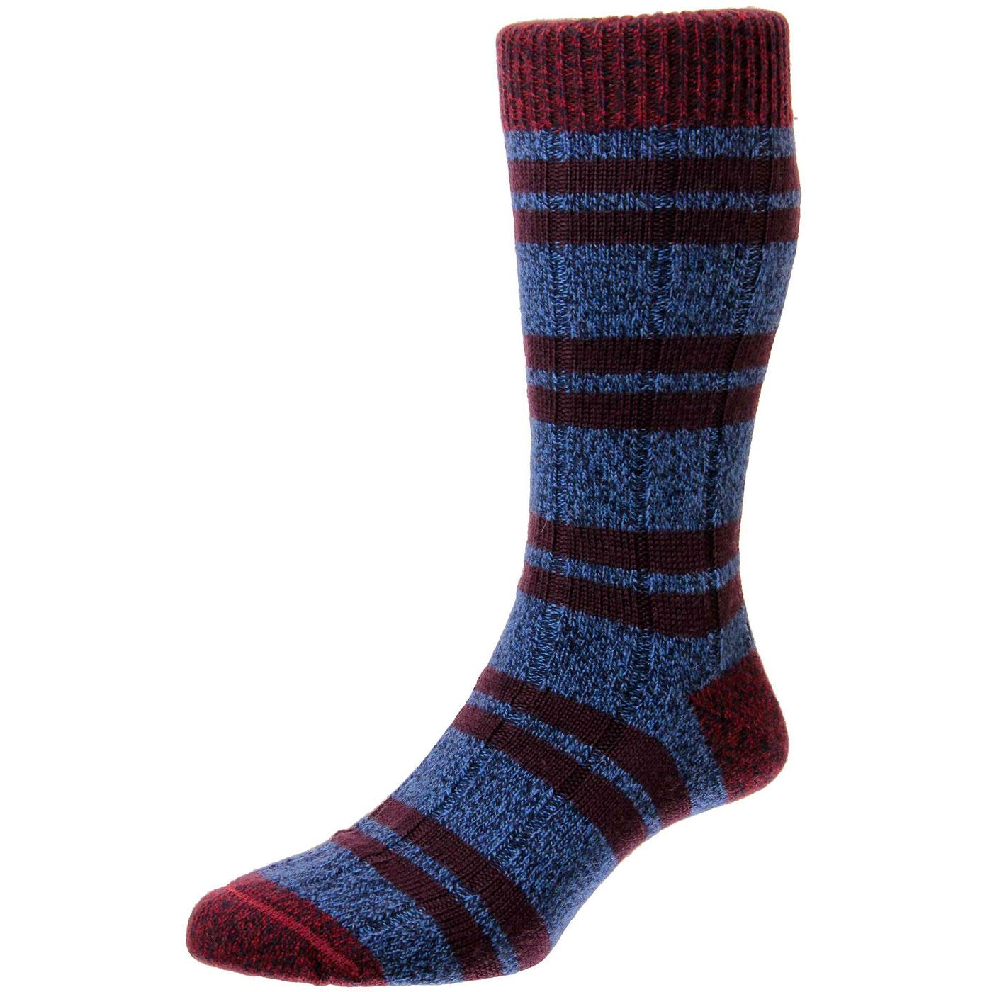 SCOTT-NICHOL Sudbury Retro Stripe Wool Socks in Denim