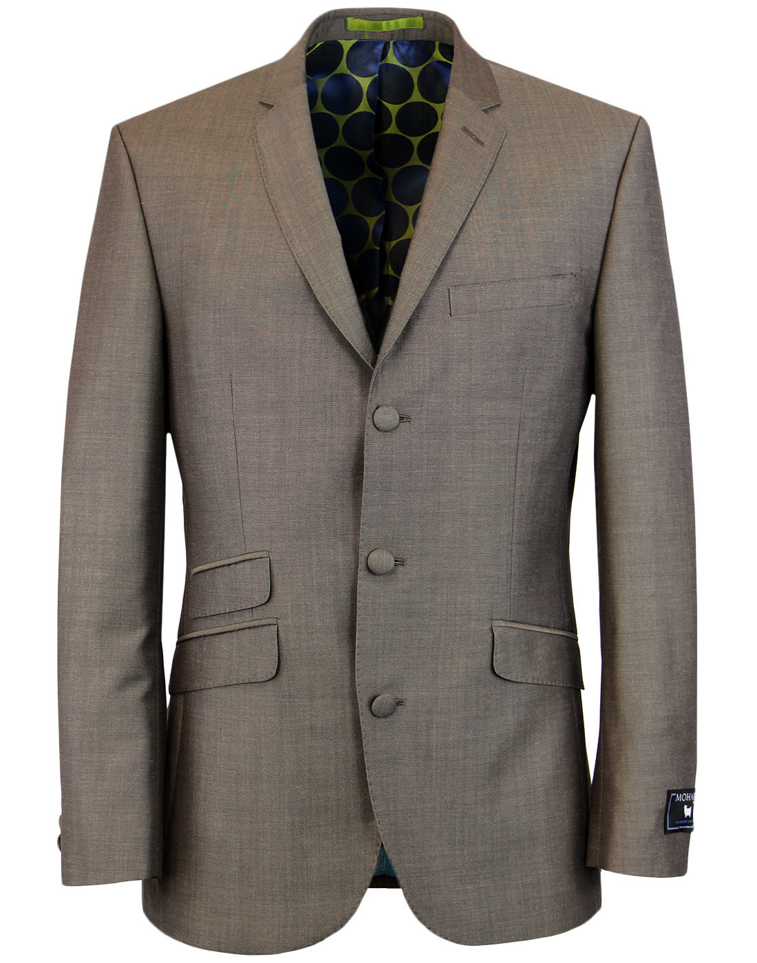 Men's Retro 60s Mod 3 Button Mohair Tonic Suit in Taupe 1960s Mens Suits