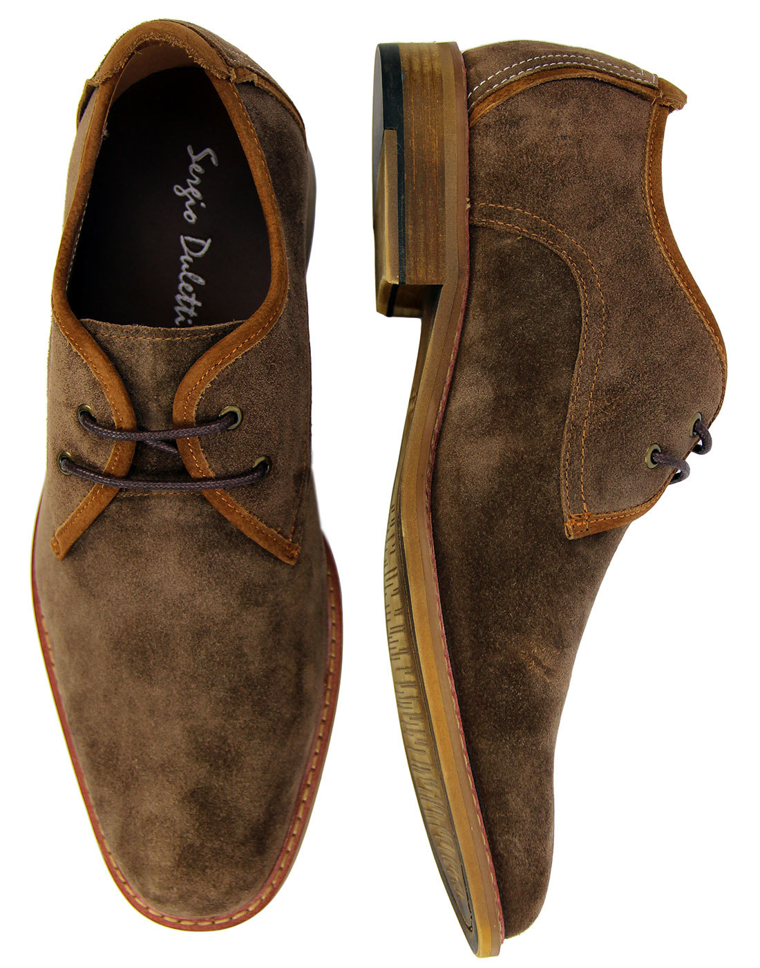 SERGIO DULETTI Logan Retro Mod Suede Piping Derby Shoes in Khaki