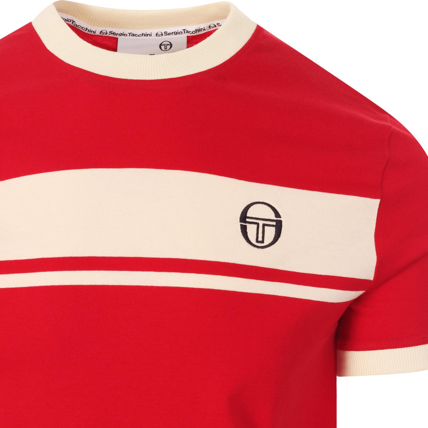 Sergio Tacchini Master Retro Chest Stripe Tee In Tango Red