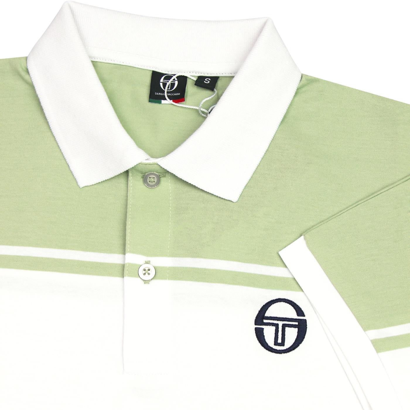 Sergio Tacchini New Young Line Polo Shirt in White & Green retro 80s tennis