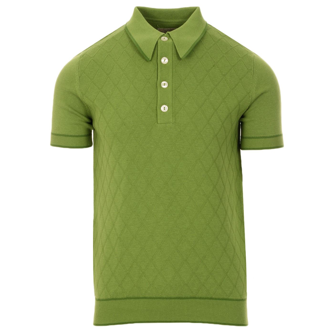 SKA & SOUL Argyle Cable Knit Mod Spear Collar Polo in Green
