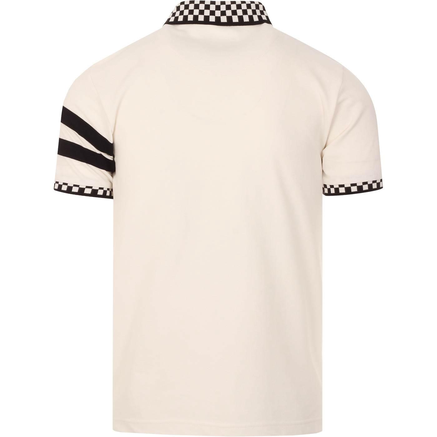 Ska & Soul Men's SS2416 Twin-Stripe Chequerboard Pique Polo Shirt Ecru
