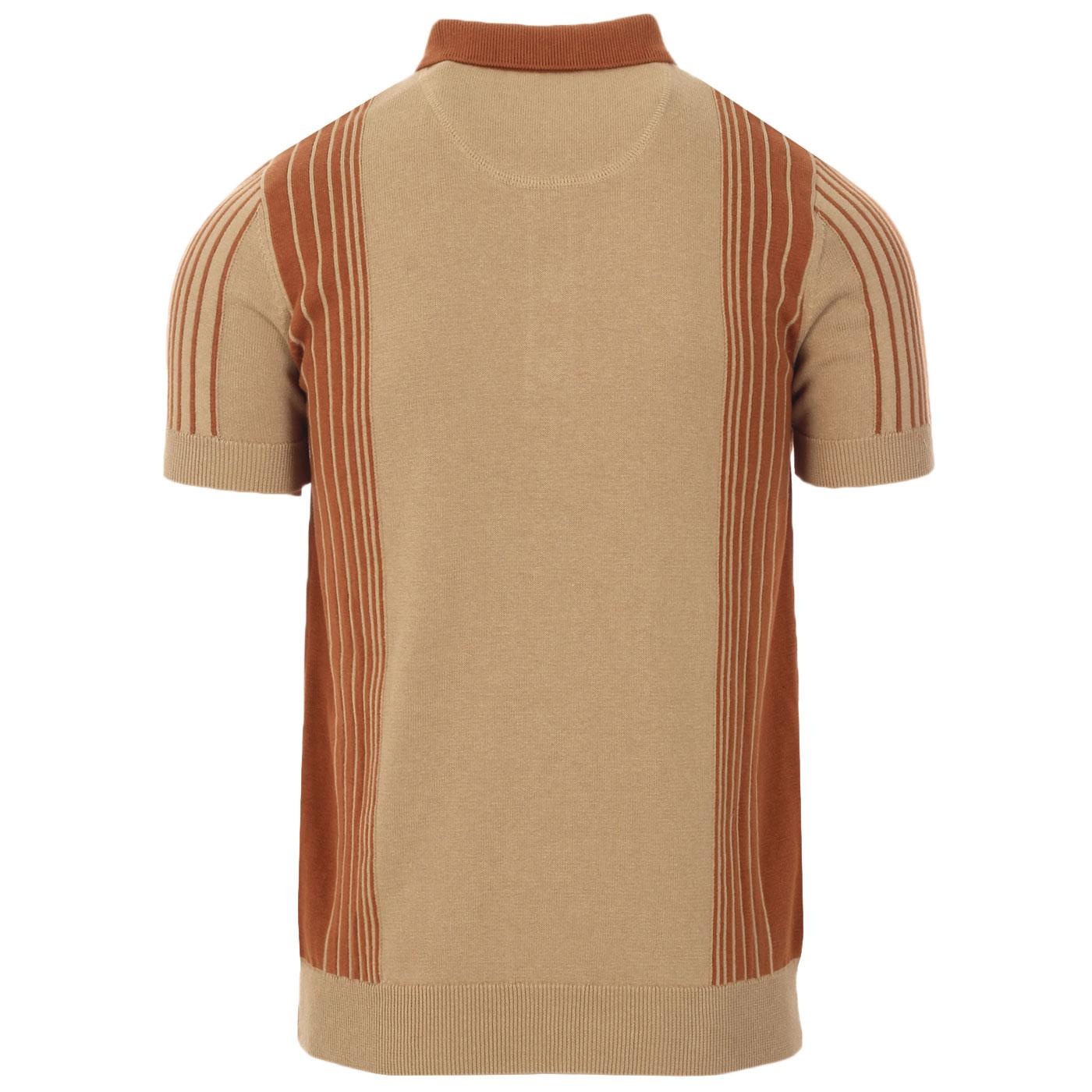 SKA & SOUL 60s Mod Stripe Panel SS Knit Polo Top in Sand