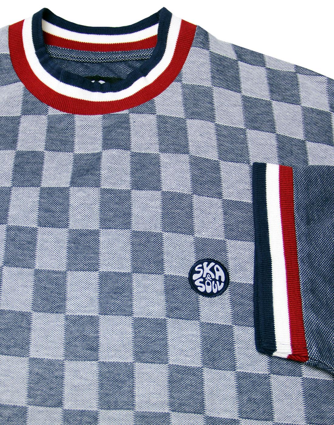 Ska & Soul 2184 navy chequer-board front oxford pique T-Shirt size medium-4XL 