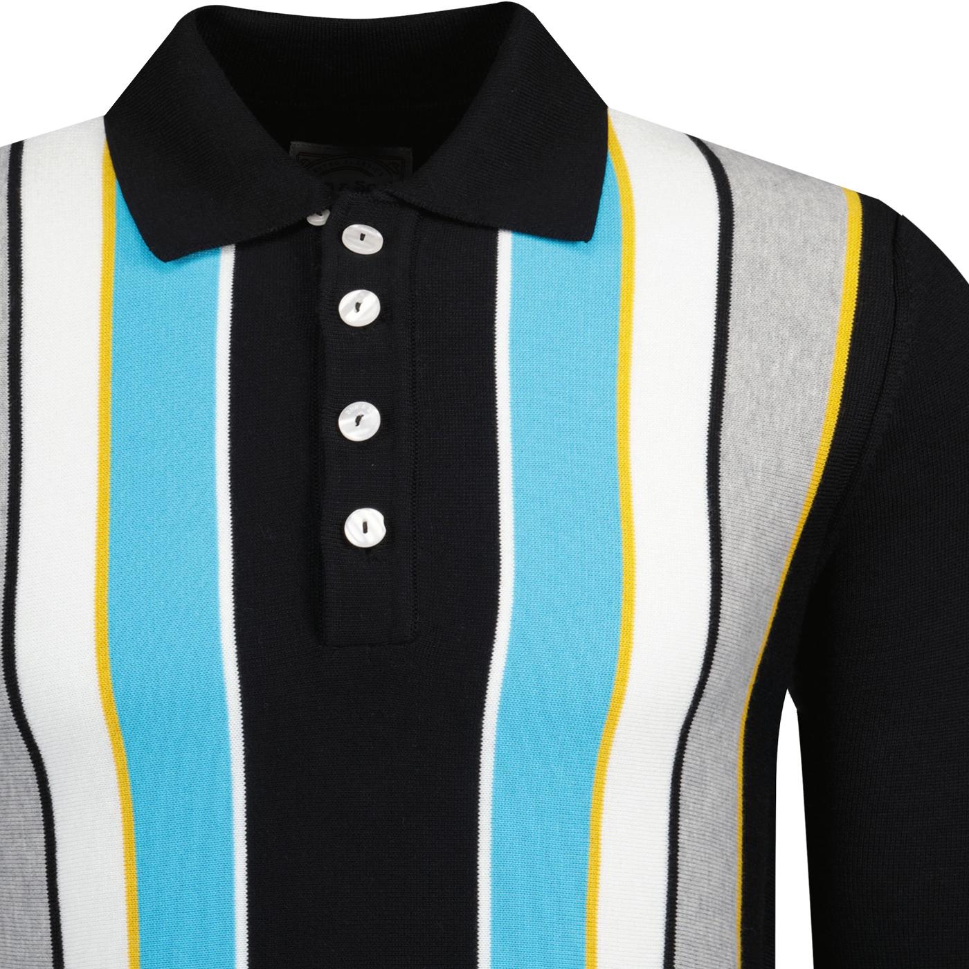 Ska And Soul Retro Mod Stripe Fine Gauge Polo In Black