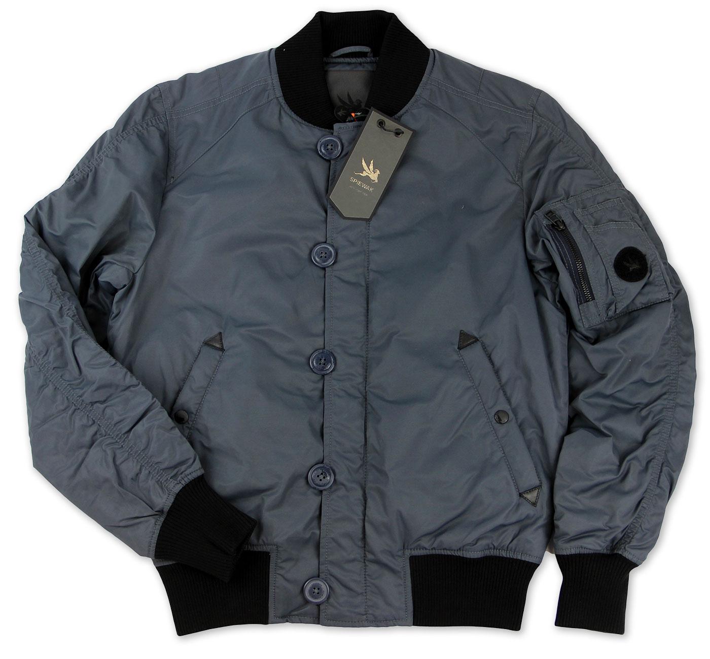 SPIEWAK Retro Indie Mod Quilted MA1 Bomber Jacket in Ombre Blue