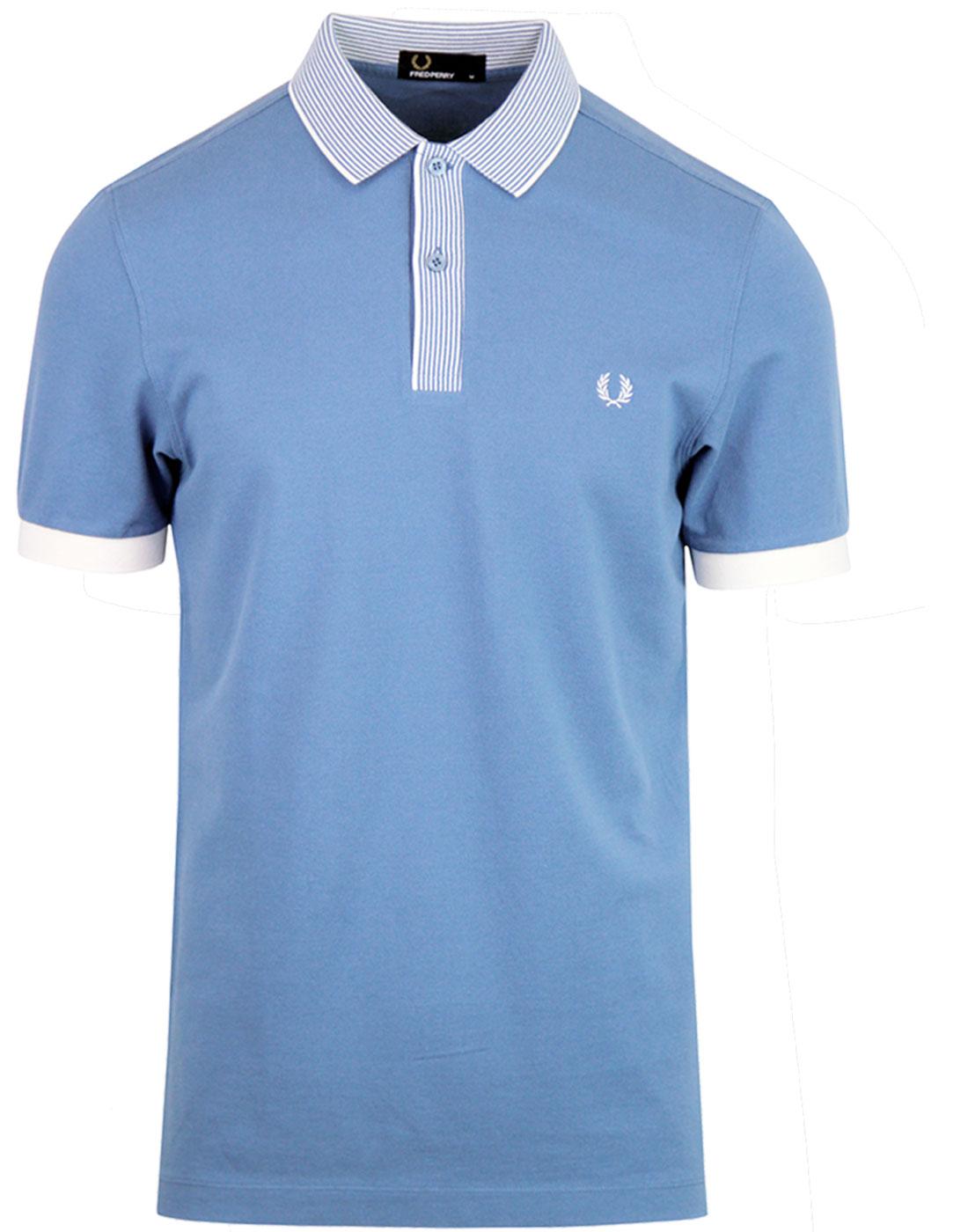 FRED PERRY Men's Stripe Trim Pique Polo Shirt Washed Dusk
