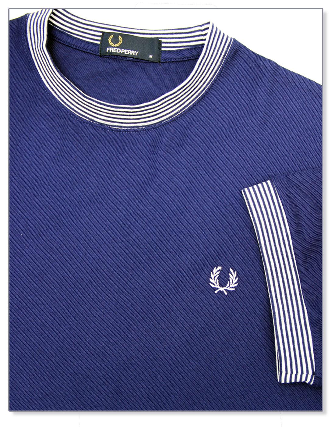 FRED PERRY Men's Retro Stripe Rib Pique T-Shirt in Rich Navy