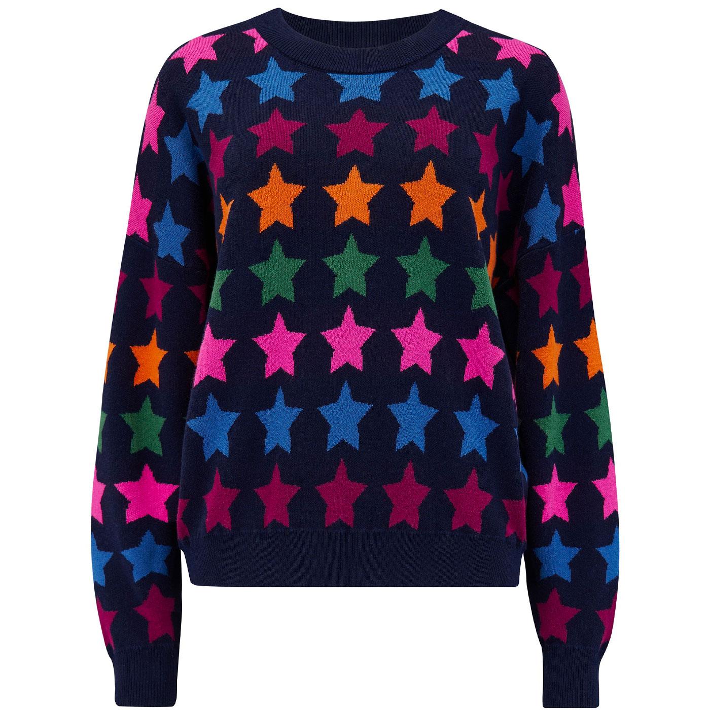 Sugarhill Brighton Annalee Large Star Repeat retro Jumper Navy