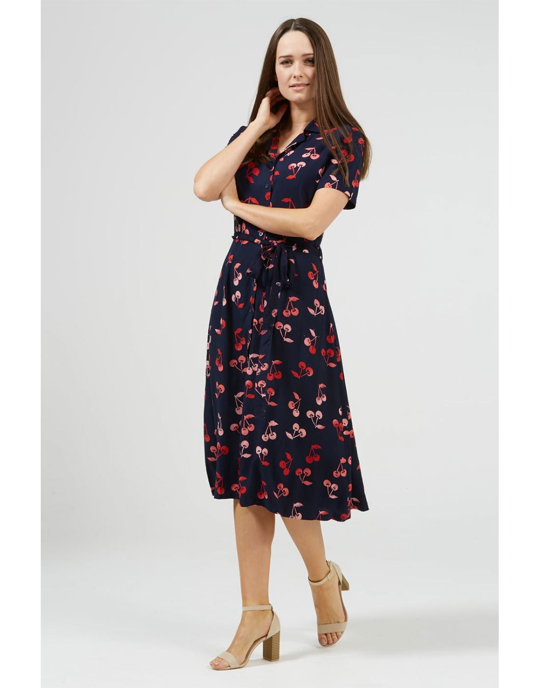 SUGARHILL BOUTIQUE Kendra Retro Cherry Print Summer Shirt Dress