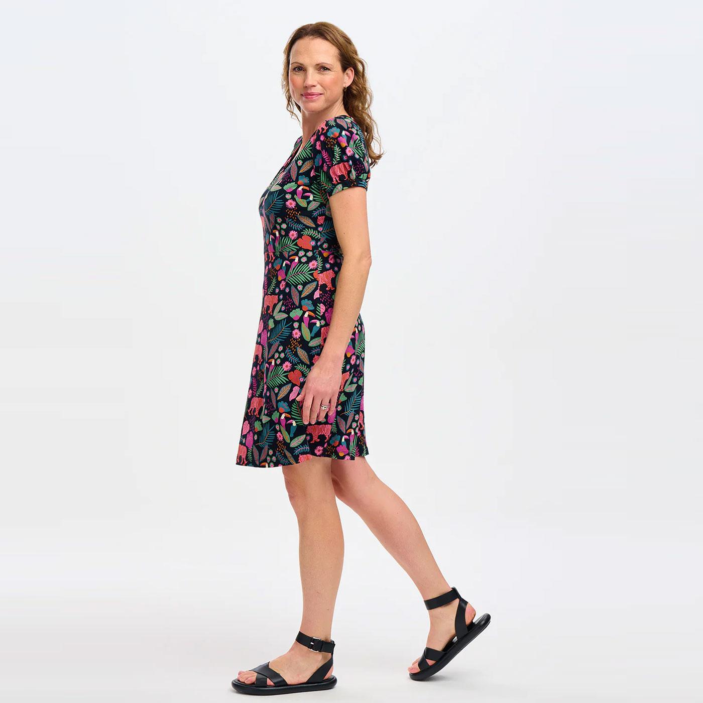 Sugarhill Brighton Annette Tigers & Toucans V-Neck Dress Black