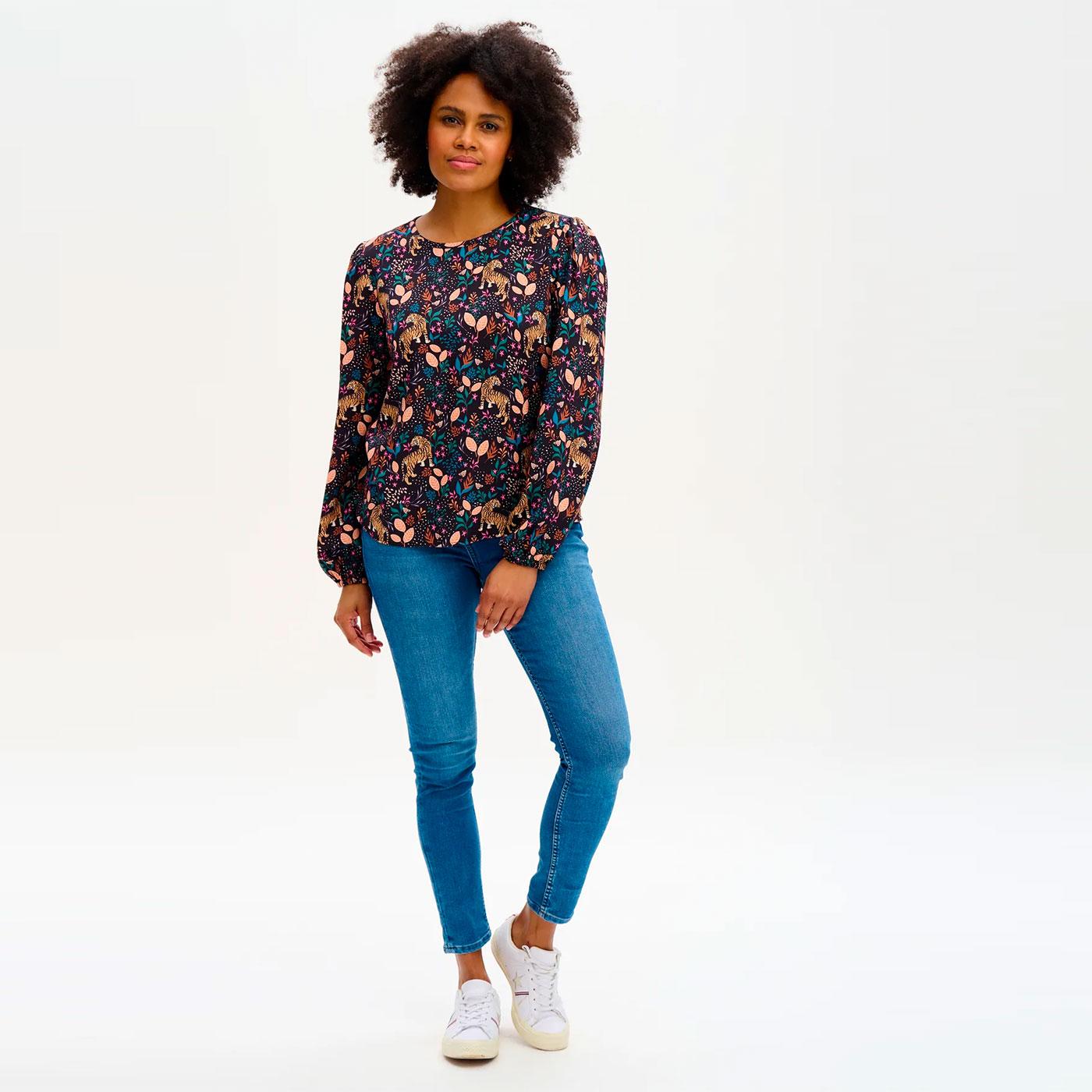 SUGARHILL BRIGHTON Elaina Retro Jungle Tigers Print Top