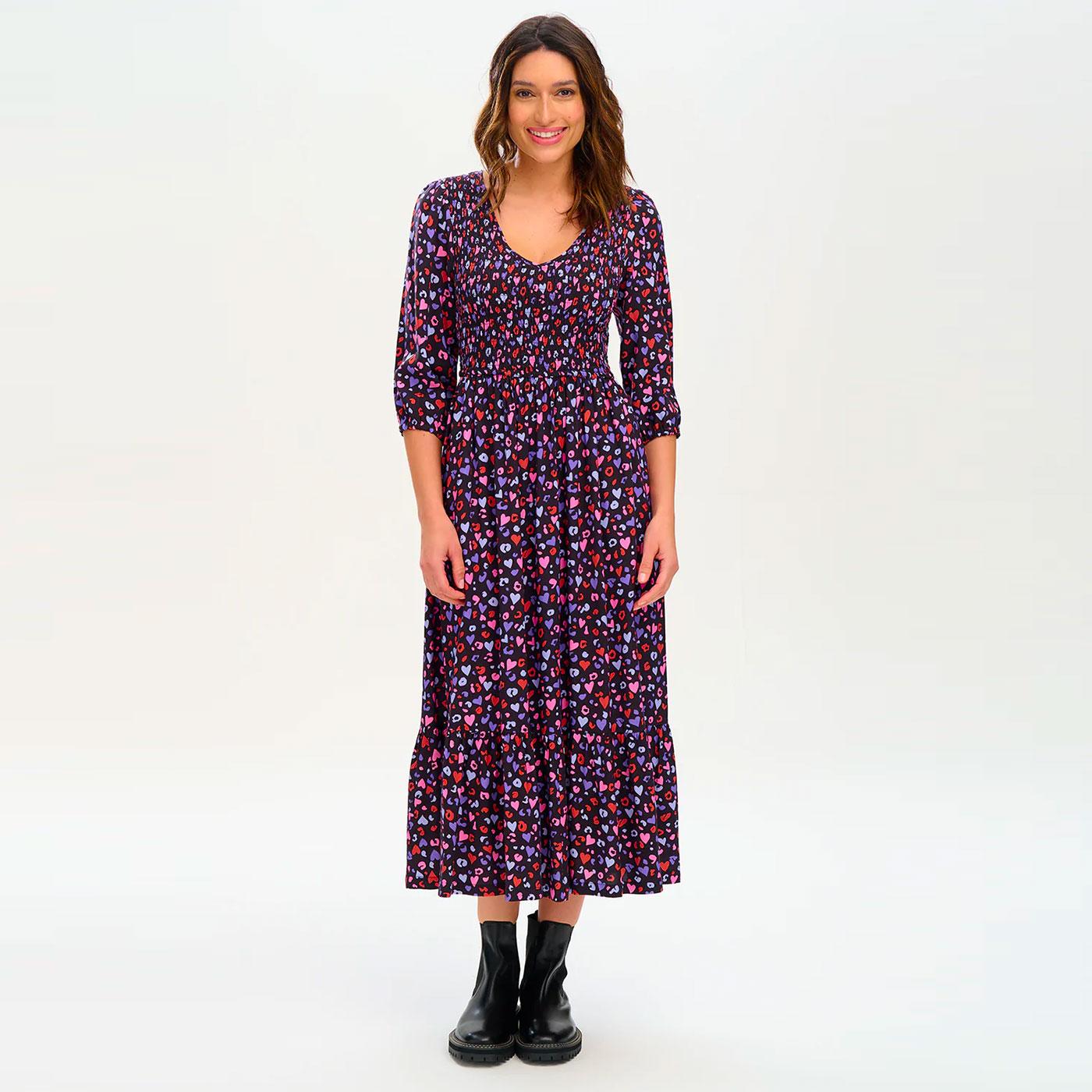 SUGARHILL BRIGHTON Magdalene Midi Shirred Dress in Black