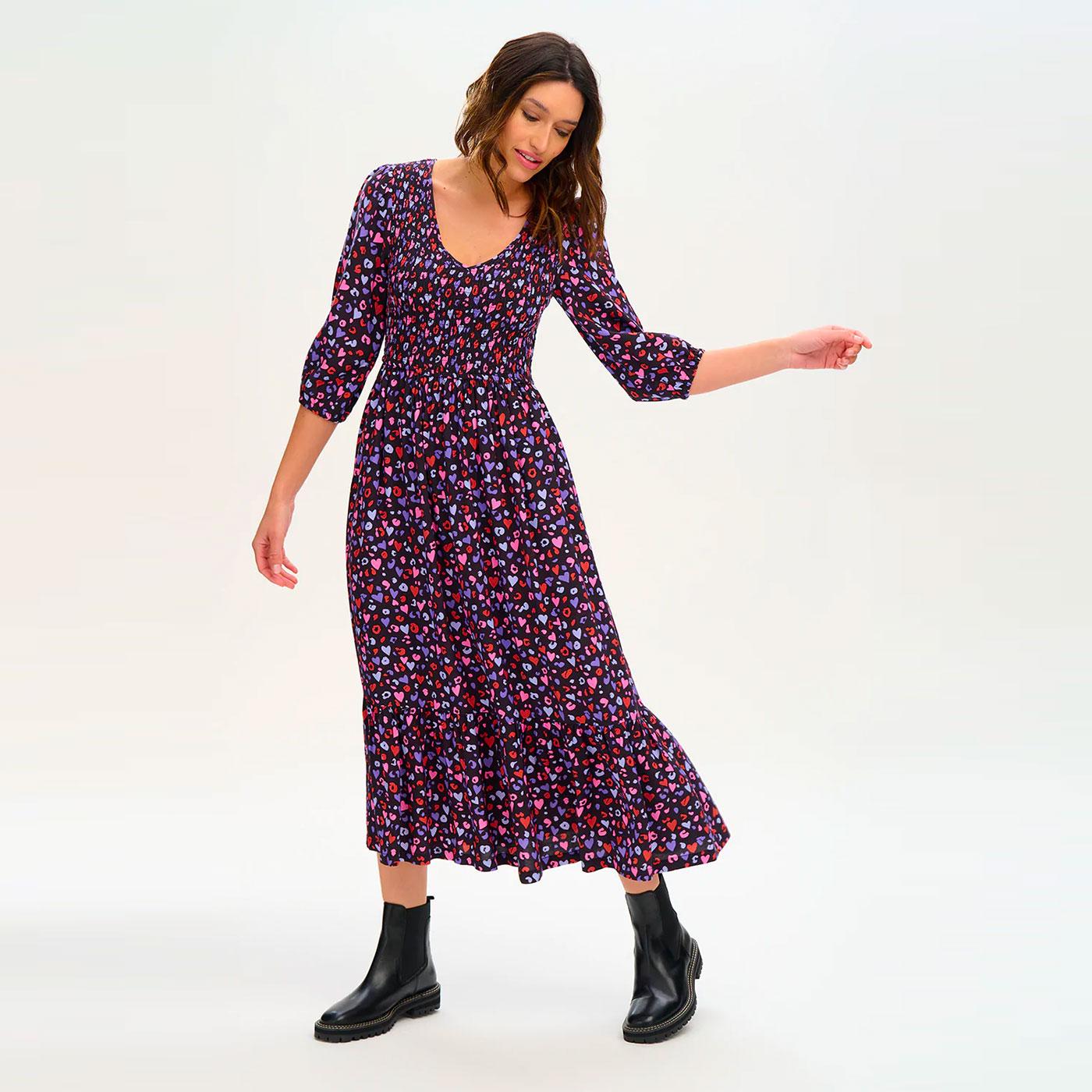 SUGARHILL BRIGHTON Magdalene Midi Shirred Dress in Black