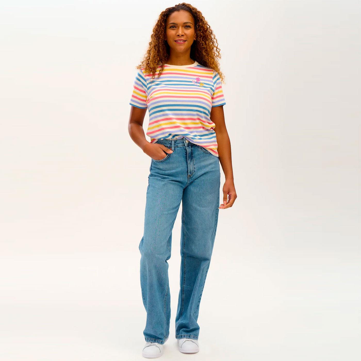 SUGARHILL BRIGHTON Maggie Flower Embroidery Striped T-Shirt