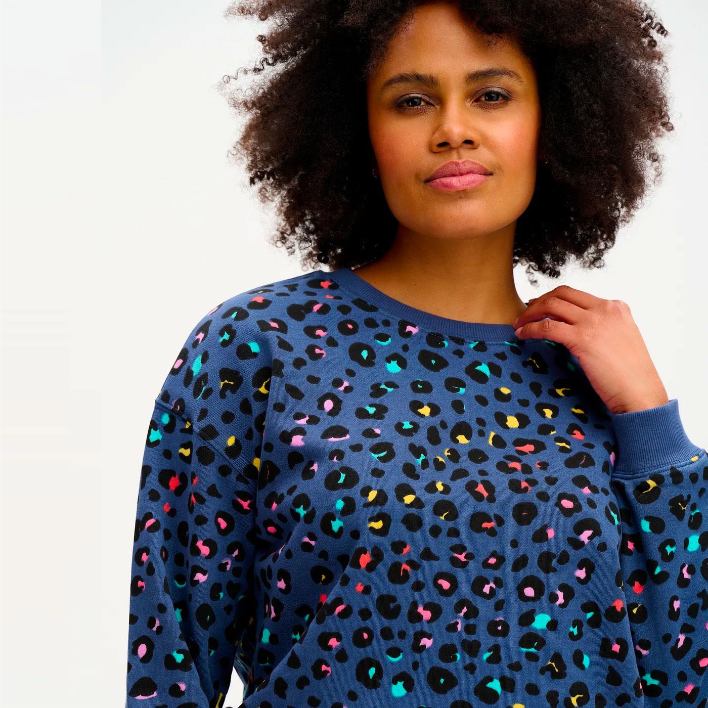 SUGARHILL BRIGHTON Noah Rainbow Leopard Sweater in Navy