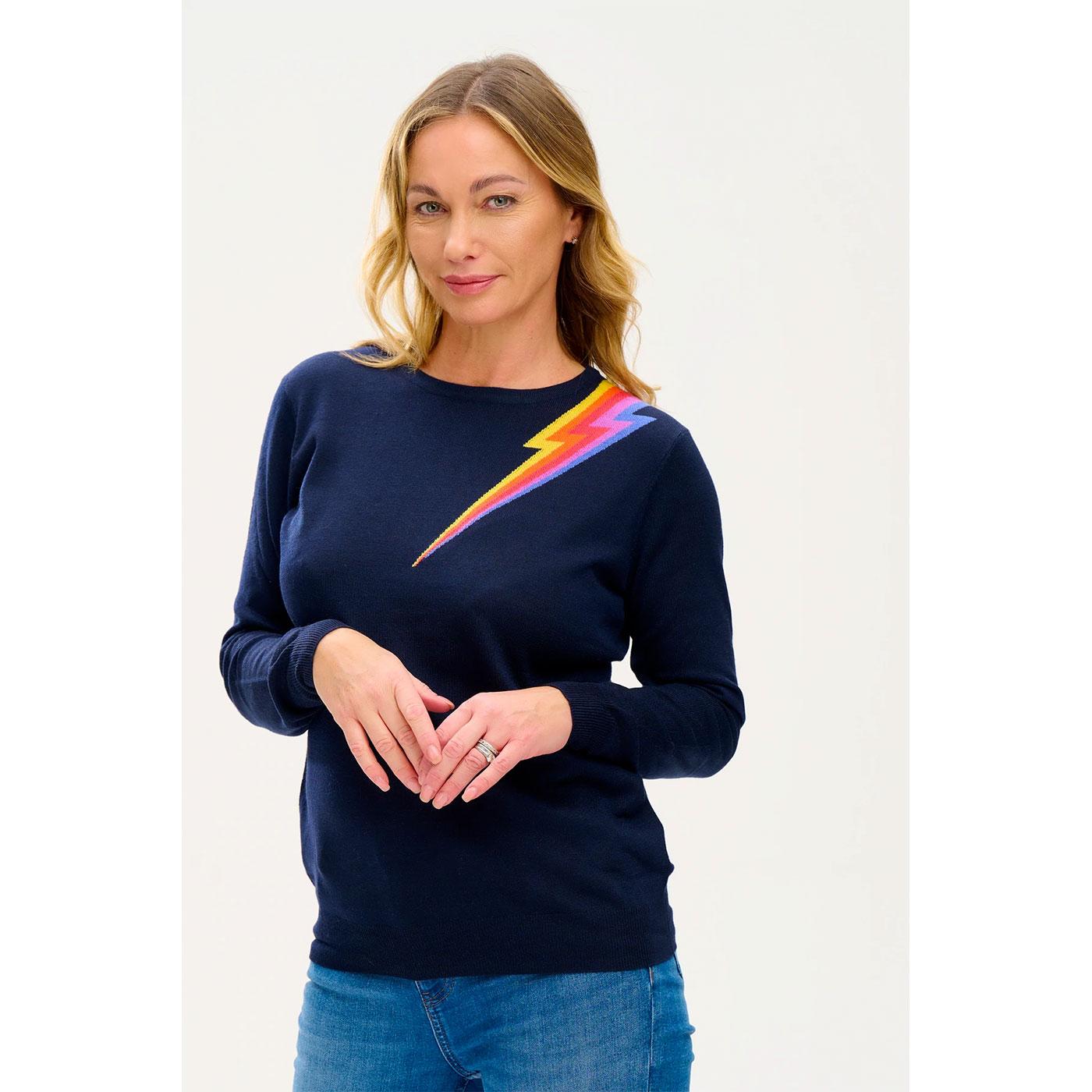 SUGARHILL BRIGHTON Velma Retro Rainbow Lightning Bolt Jumper