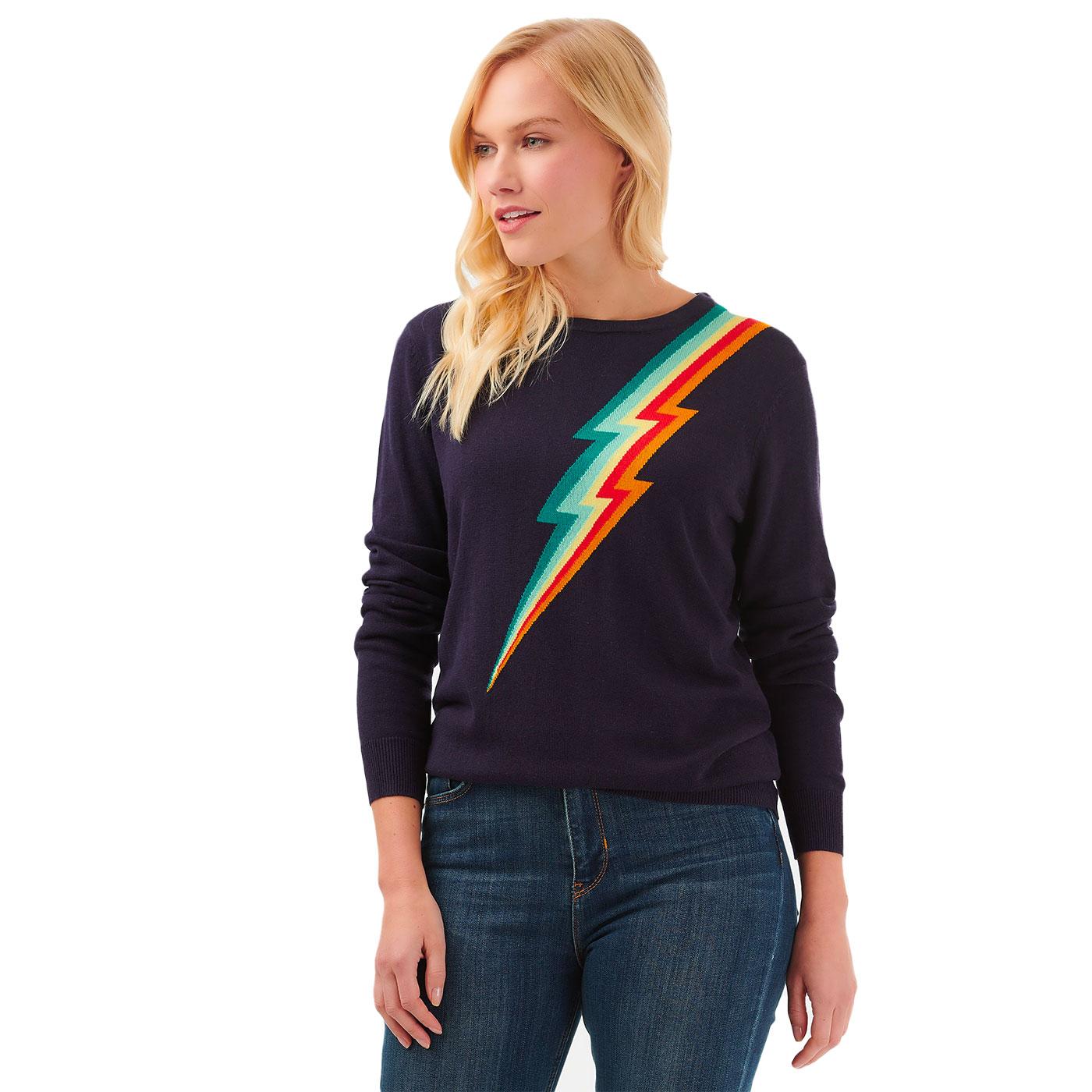 SUGARHILL Rita Retro 70s Rainbow Lightning Flash Jumper