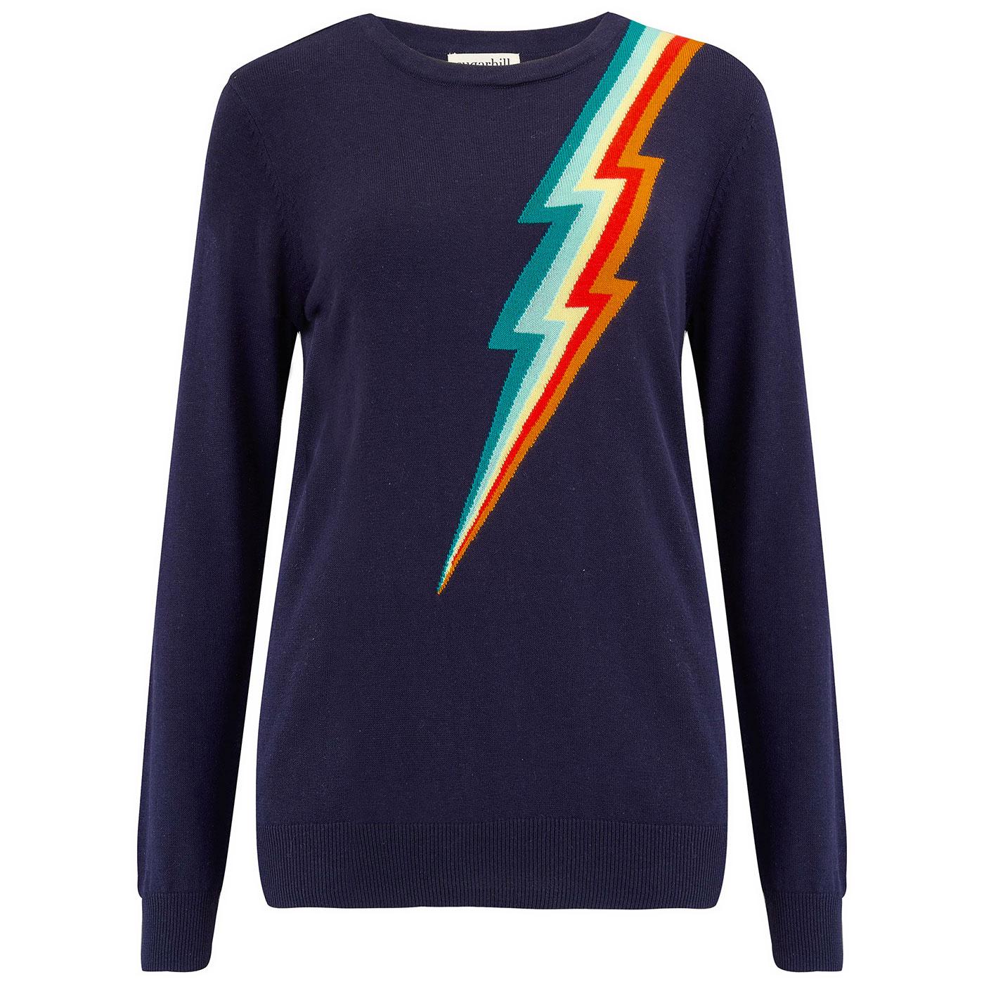 SUGARHILL Rita Retro 70s Rainbow Lightning Flash Jumper