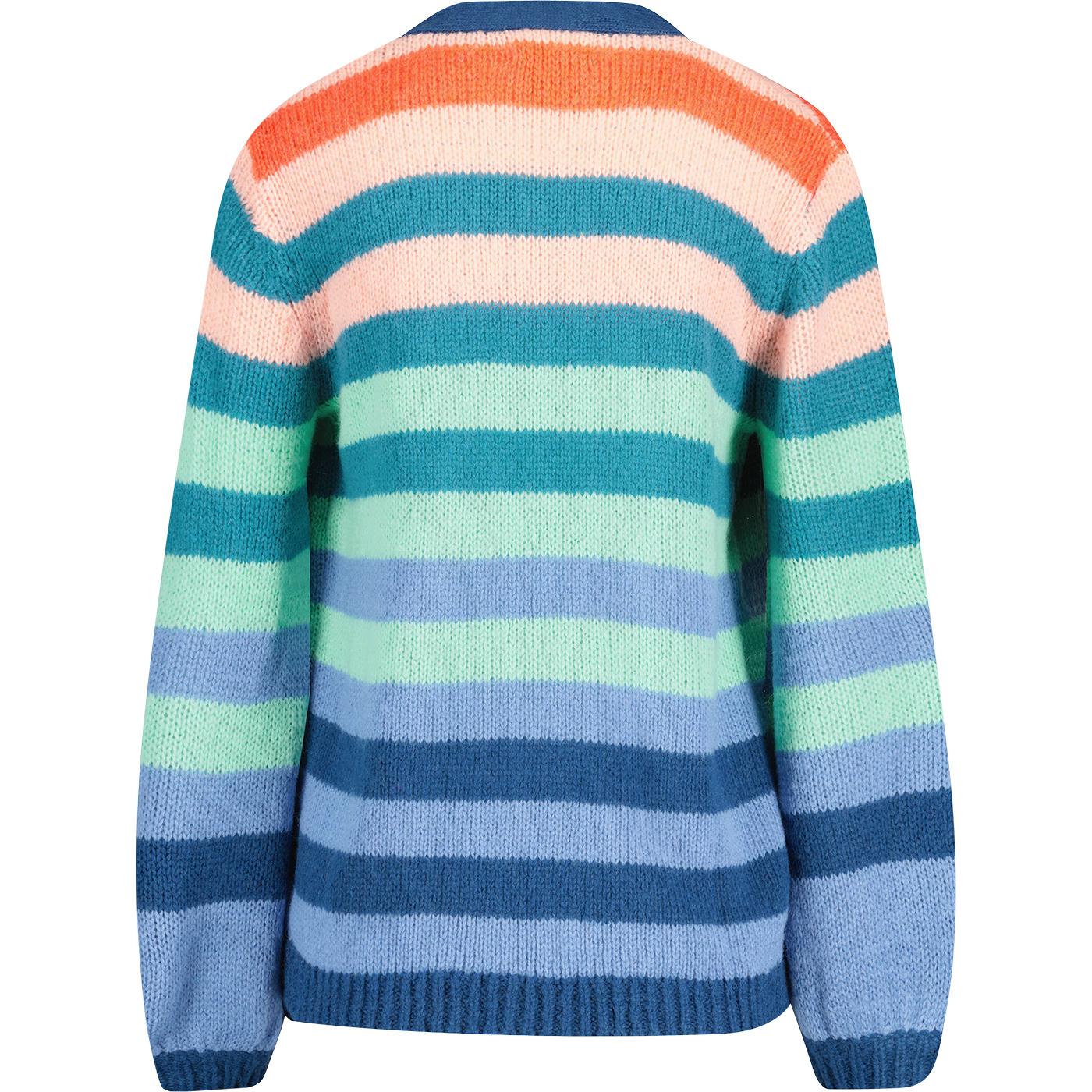 SUGARHILL BRIGHTON Yvette Rainbow Stripes Cardigan in Navy