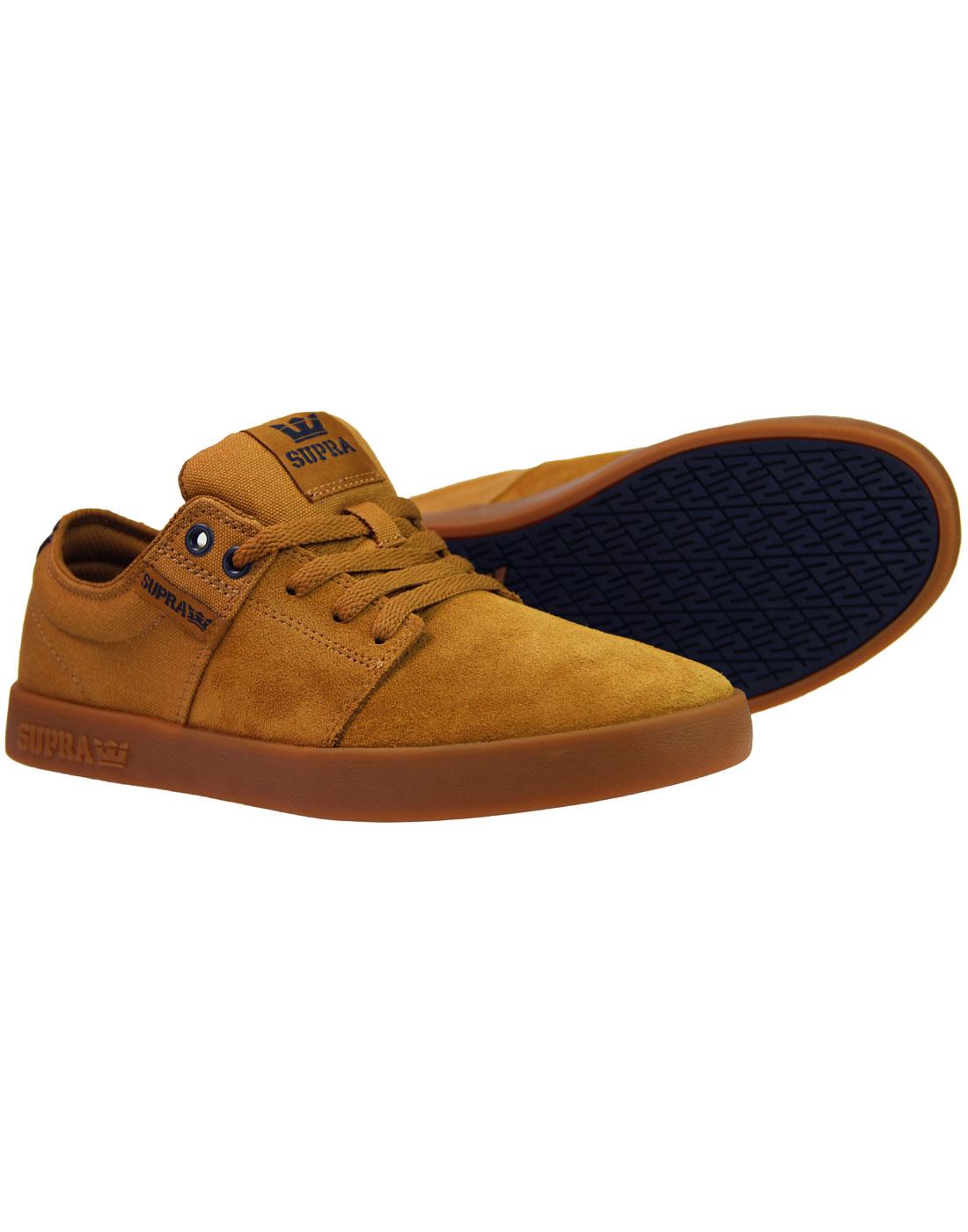 SUPRA Stack II Retro 1990s Suede Skate Trainers in Tan/Navy