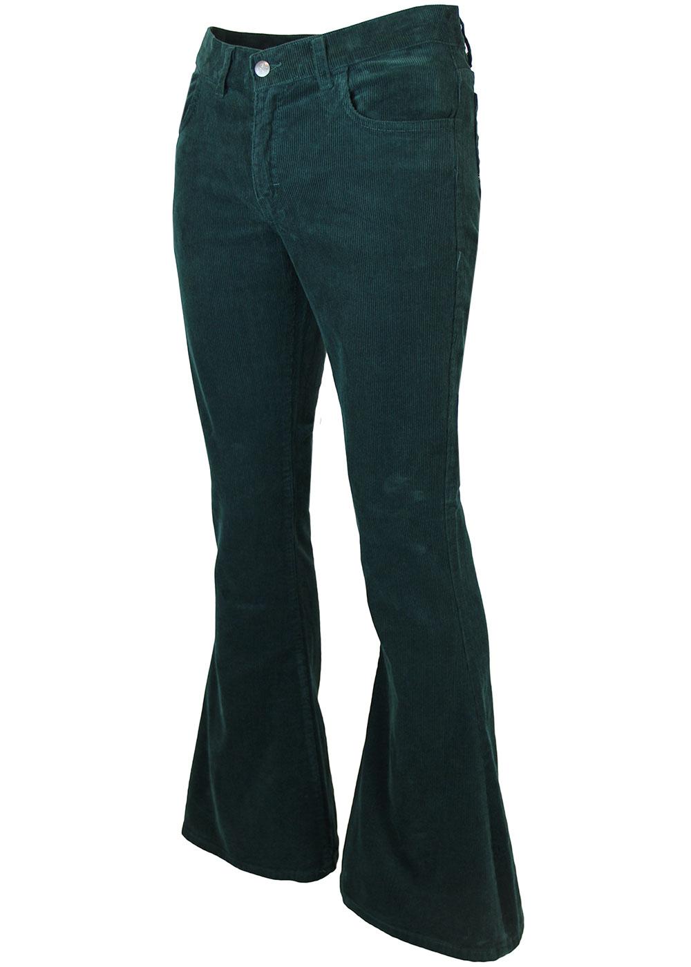 Unreal Teal Retro 1970s Corduroy Bellbttom Flared Trousers