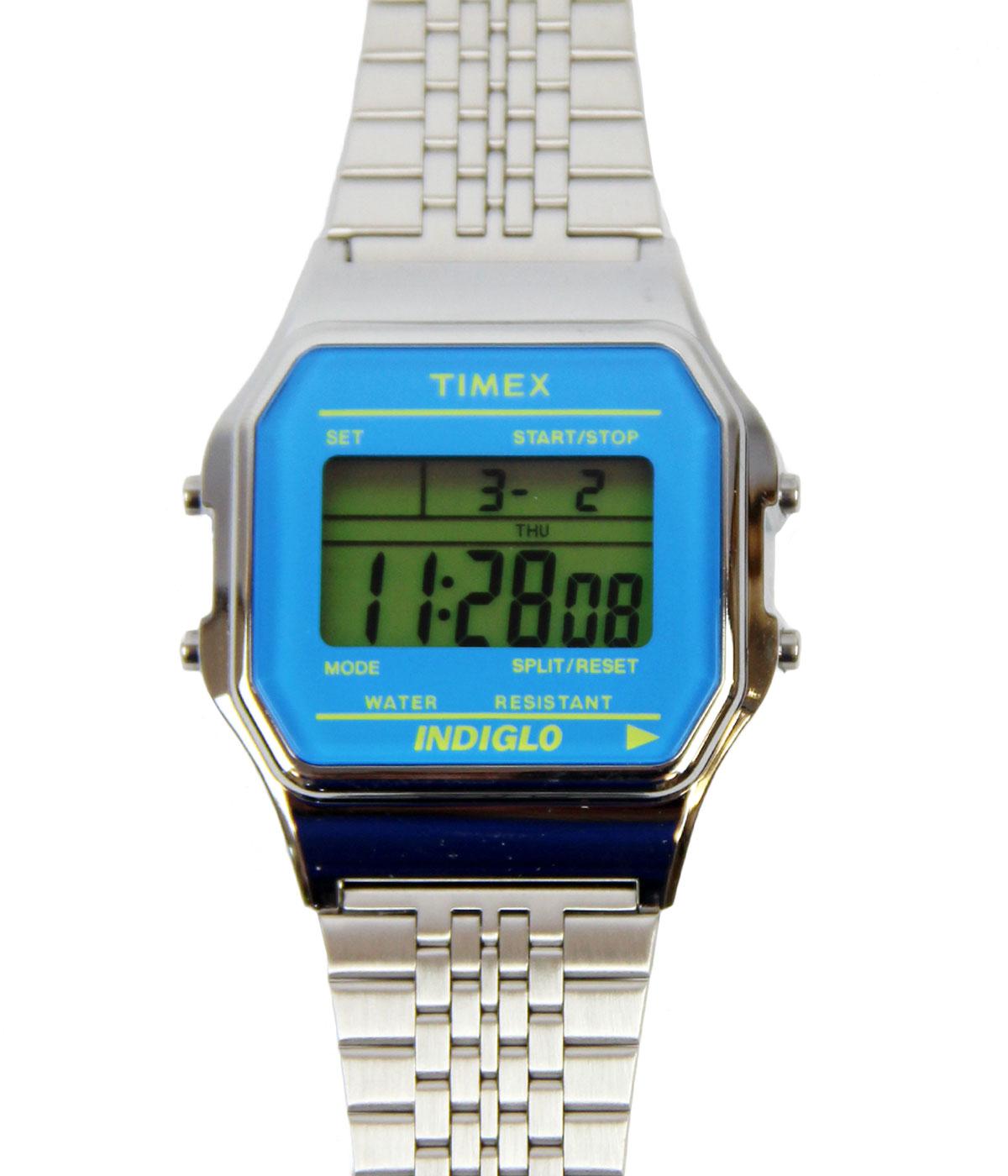 TIMEX 80 Retro 1980s Silvertone Watch w/Blue Lens 