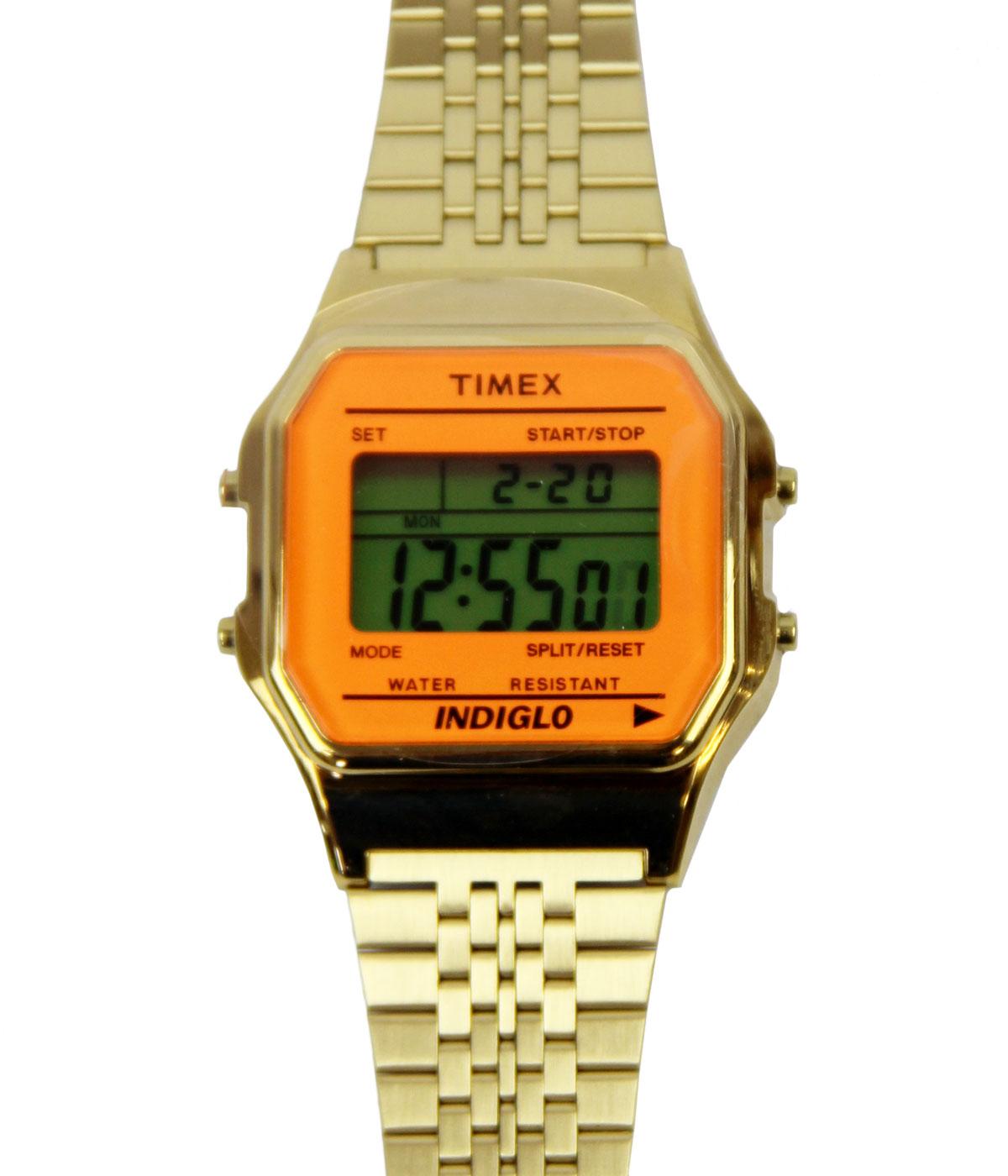 TIMEX 80 Retro 1980s Goldtone Watch w/Orange Lens