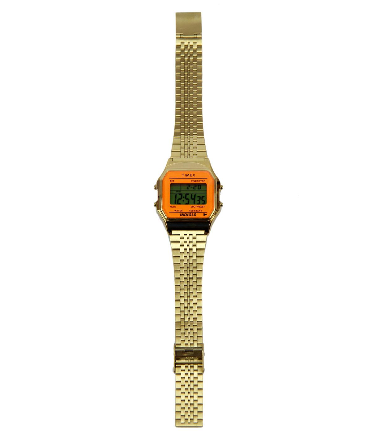 TIMEX 80 Retro 1980s Goldtone Digital Watch with Orange Lens