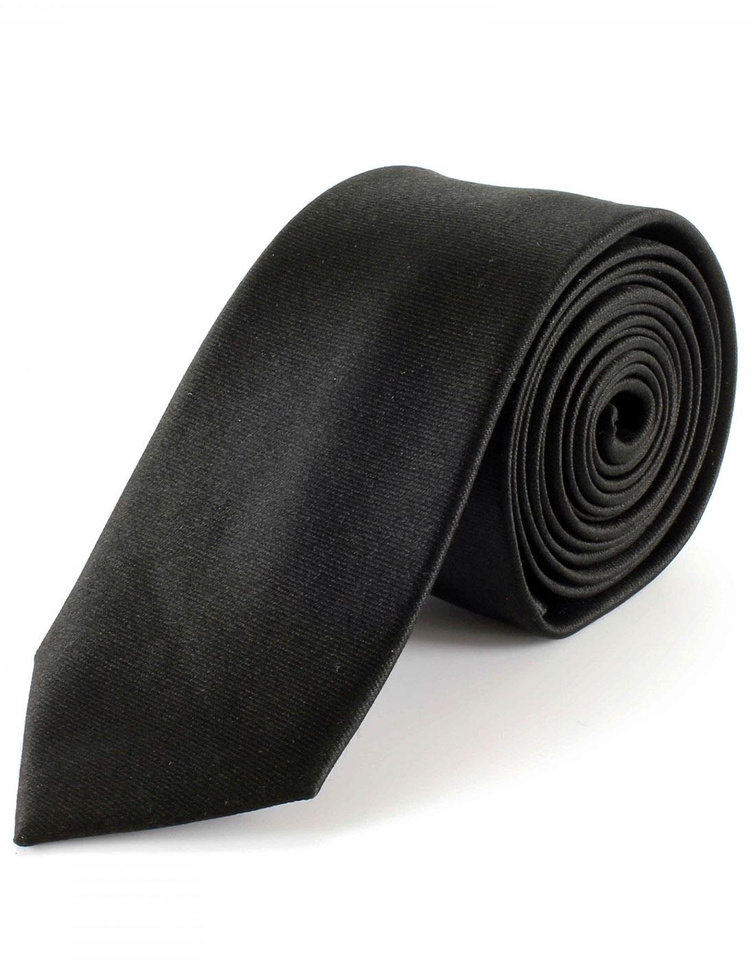 TOOTAL Men's Retro Mod Skinny Silk Tie (Black)