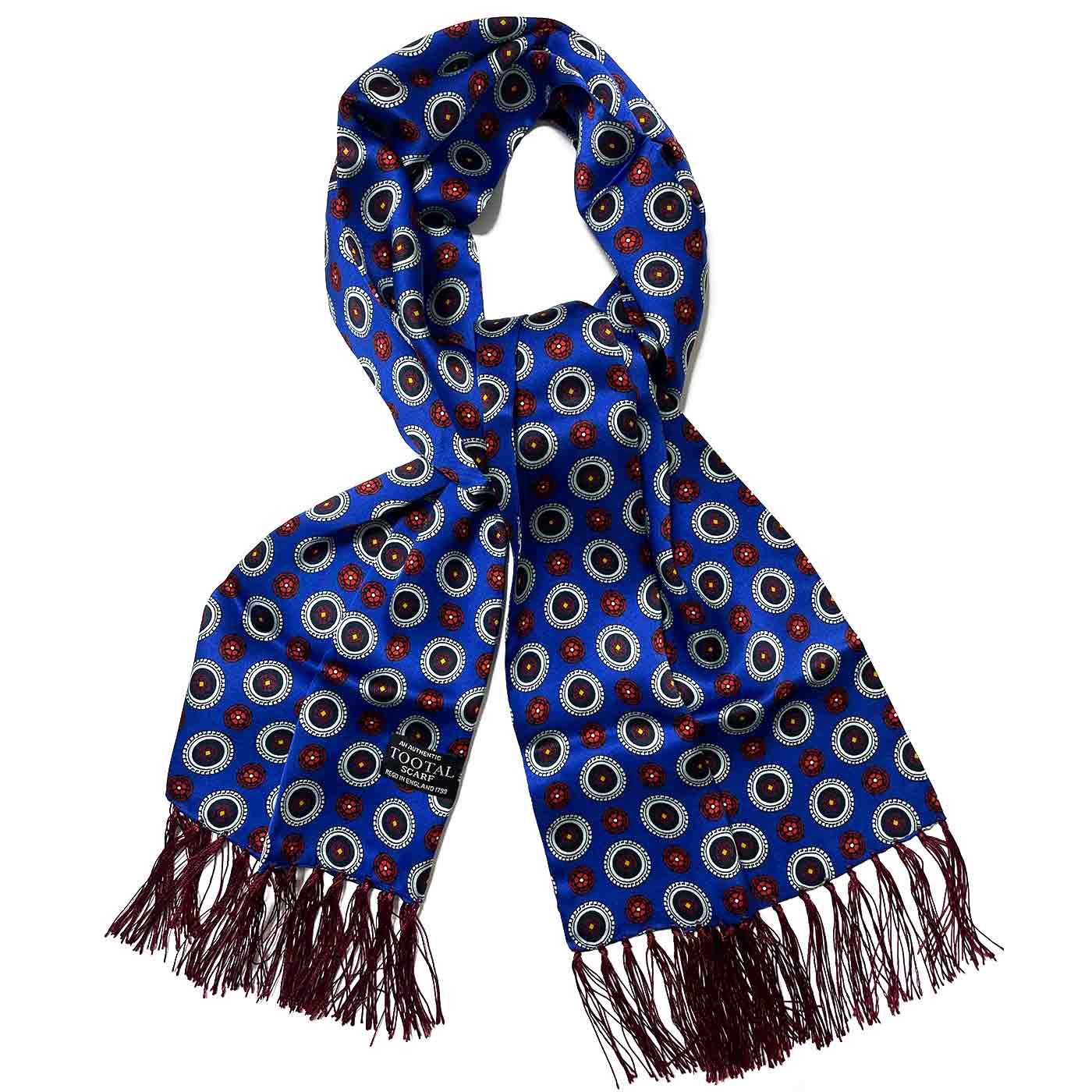 Tootal Blue Lancashire Rose Mod Tassel Silk Scarf 