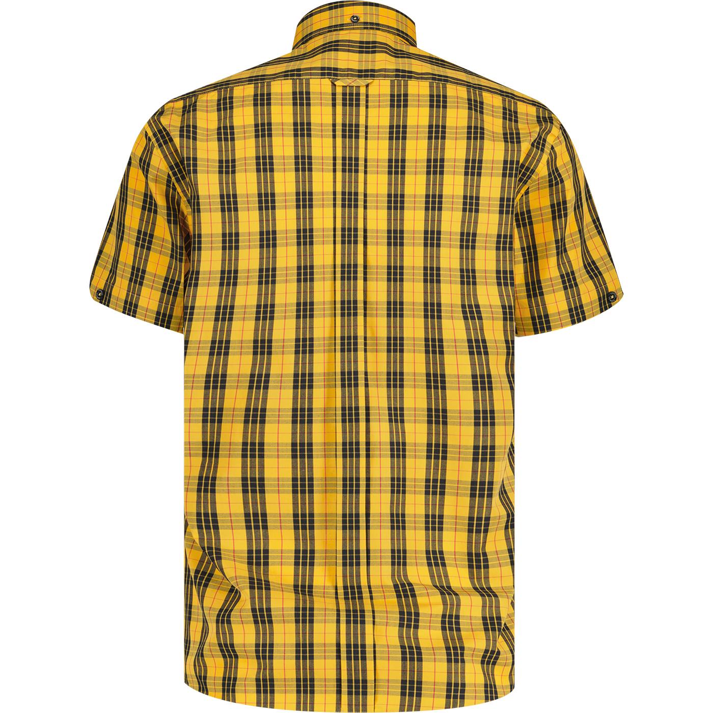 Tootal Retro Mod Slim Fit Cotton Check S/S Shirt in Black Gold