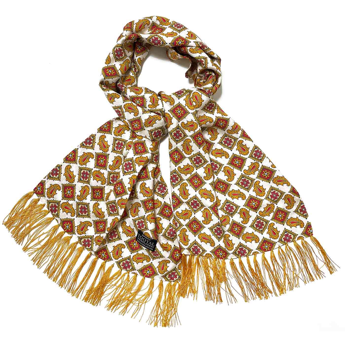 Tootal Golden Diamond Paisley Fringed Rayon Scarf 