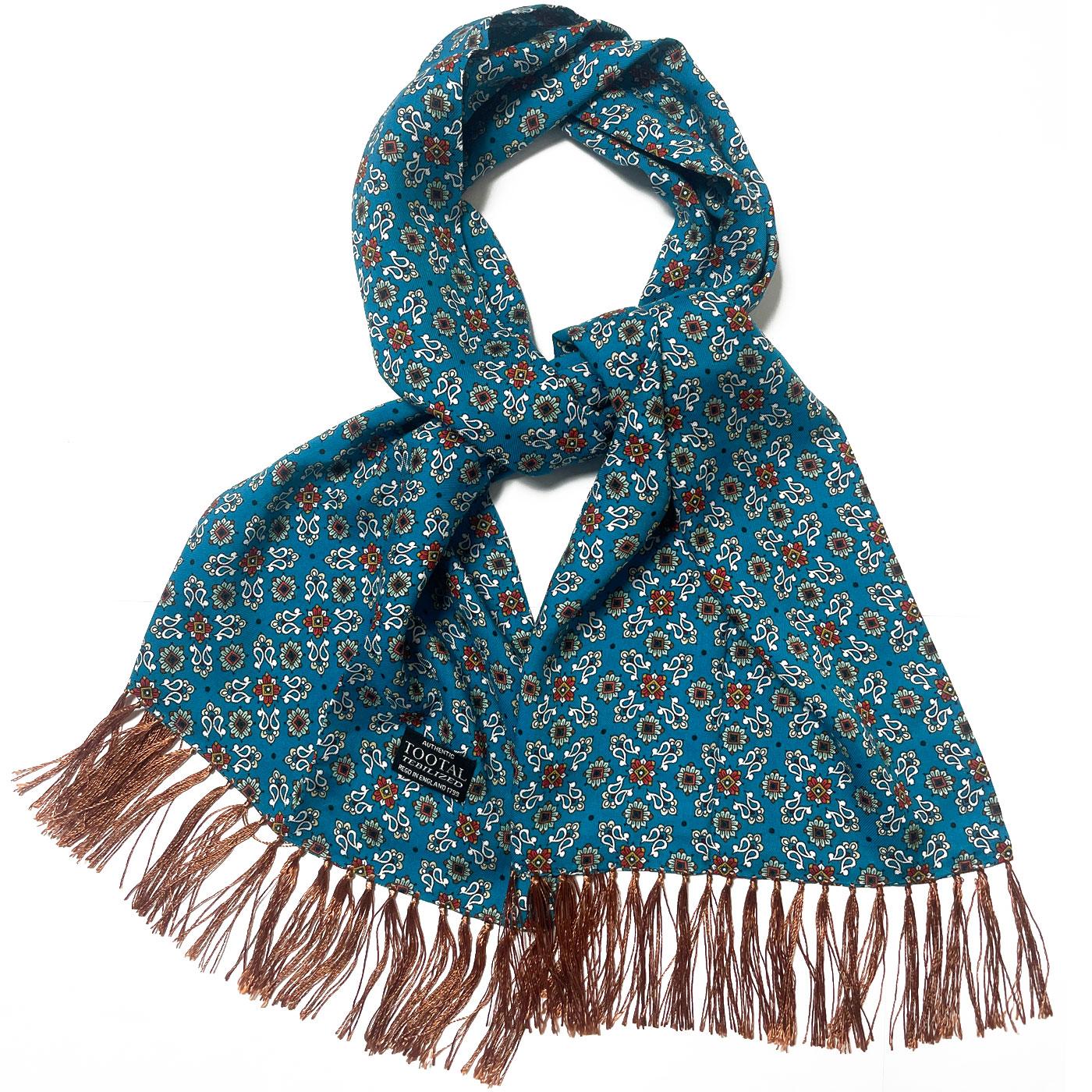 Tootal Retro Ditsy Fringed Rayon Scarf Turquoise