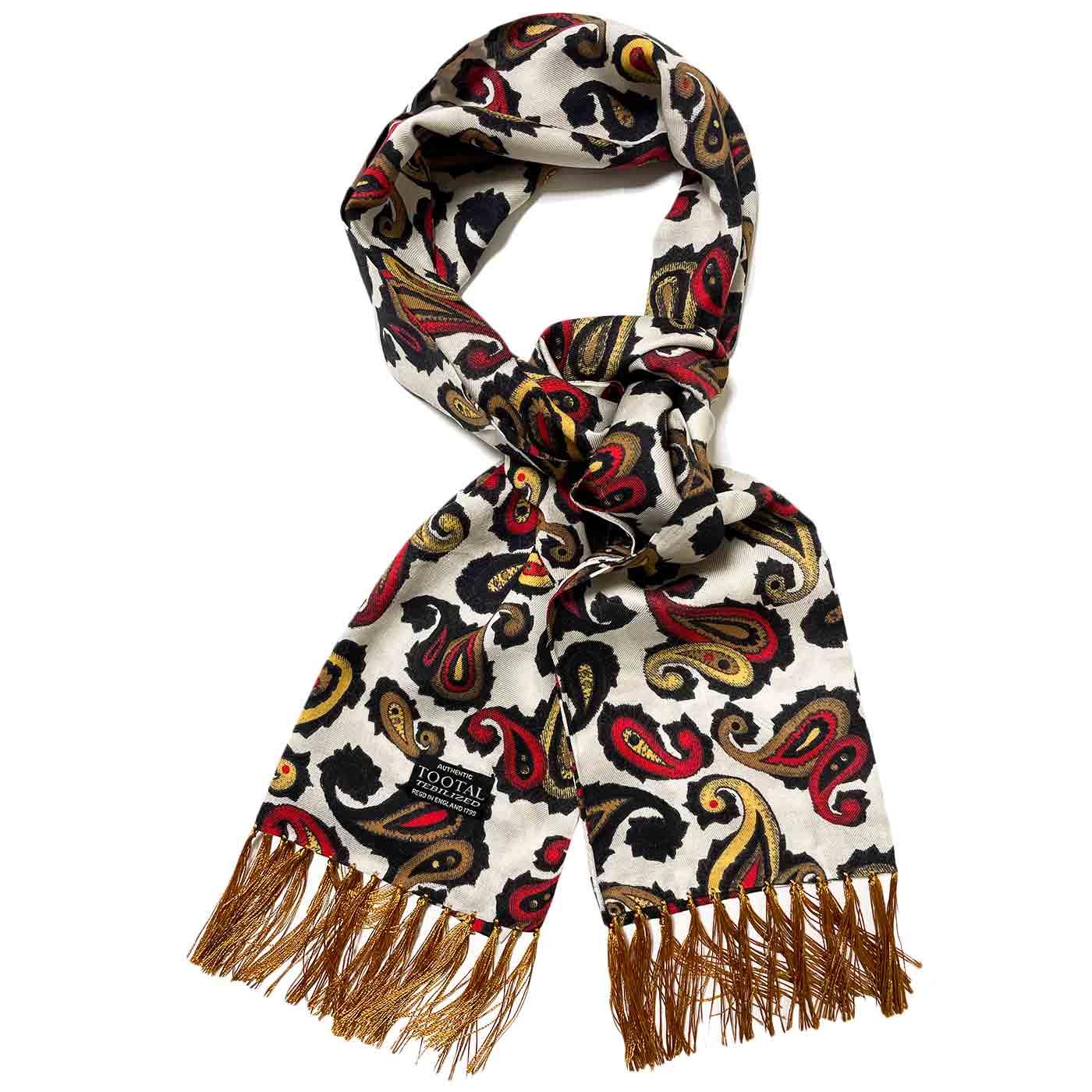 TOOTAL Double Paisley Fringed Mod Rayon Scarf G/R